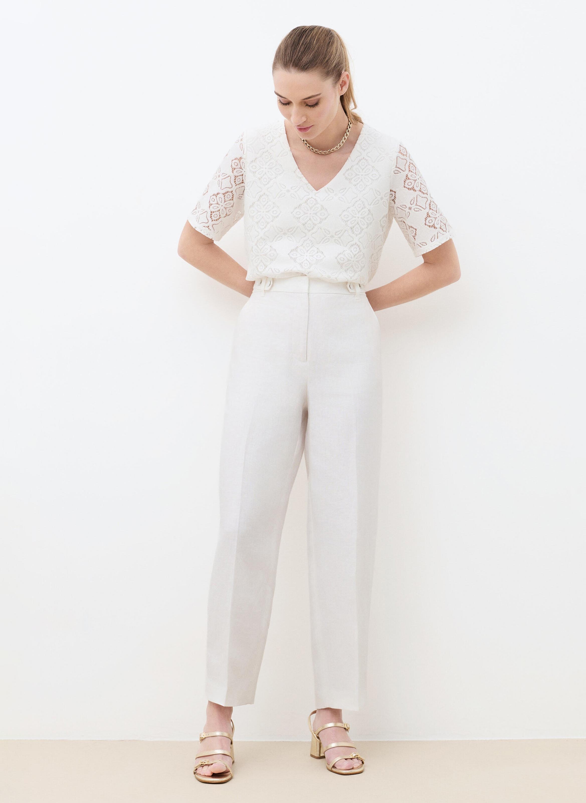 Oberteil mit V-Ausschnitt aus Spitze CAROLL Beige