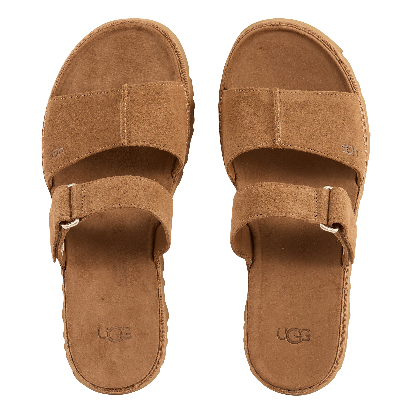 Flache Sandalen mit Klettverschluss aus Wildleder UGG Braun