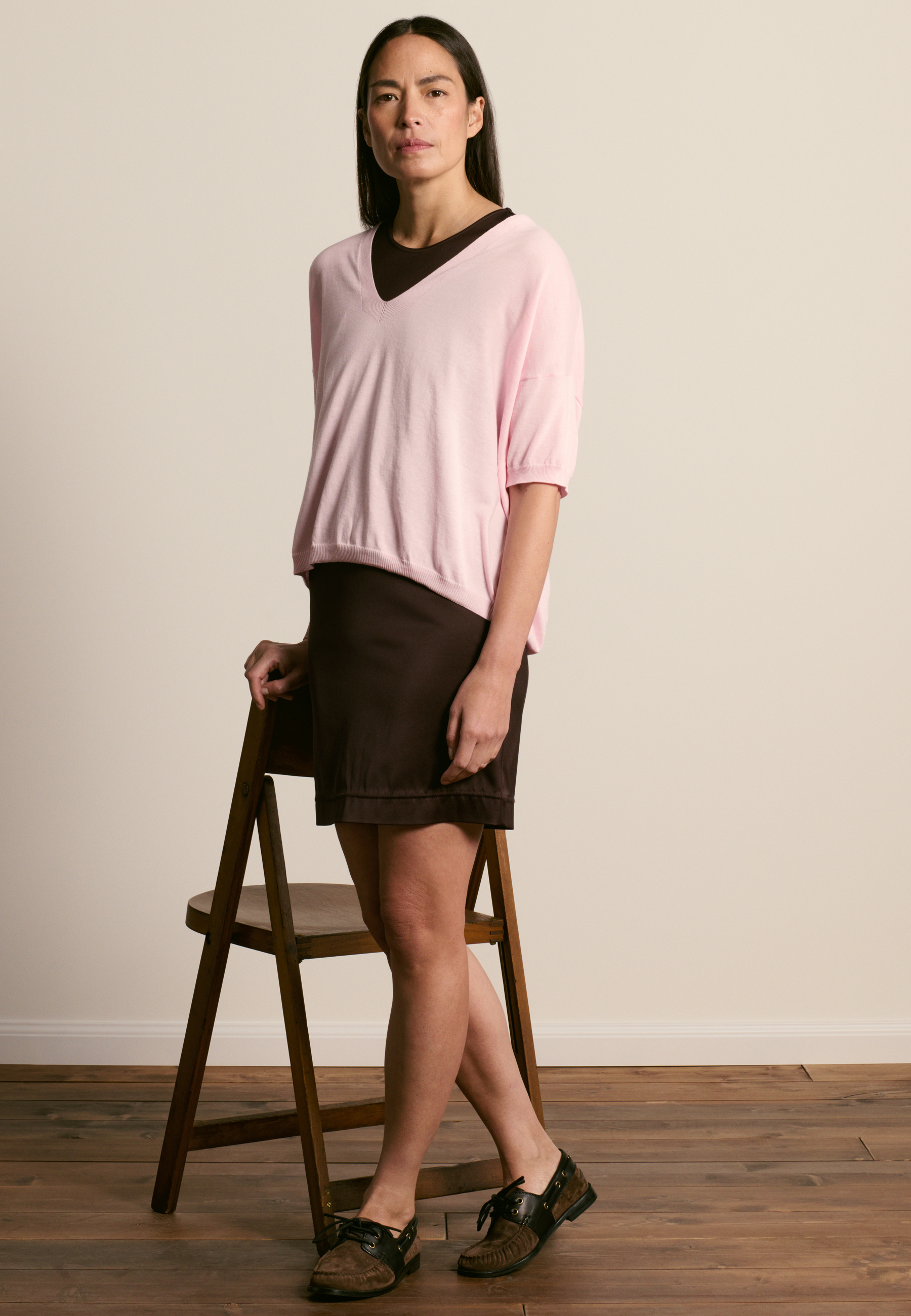 T-shirt col v en coton biologique MAISON MONTAGUT Rose