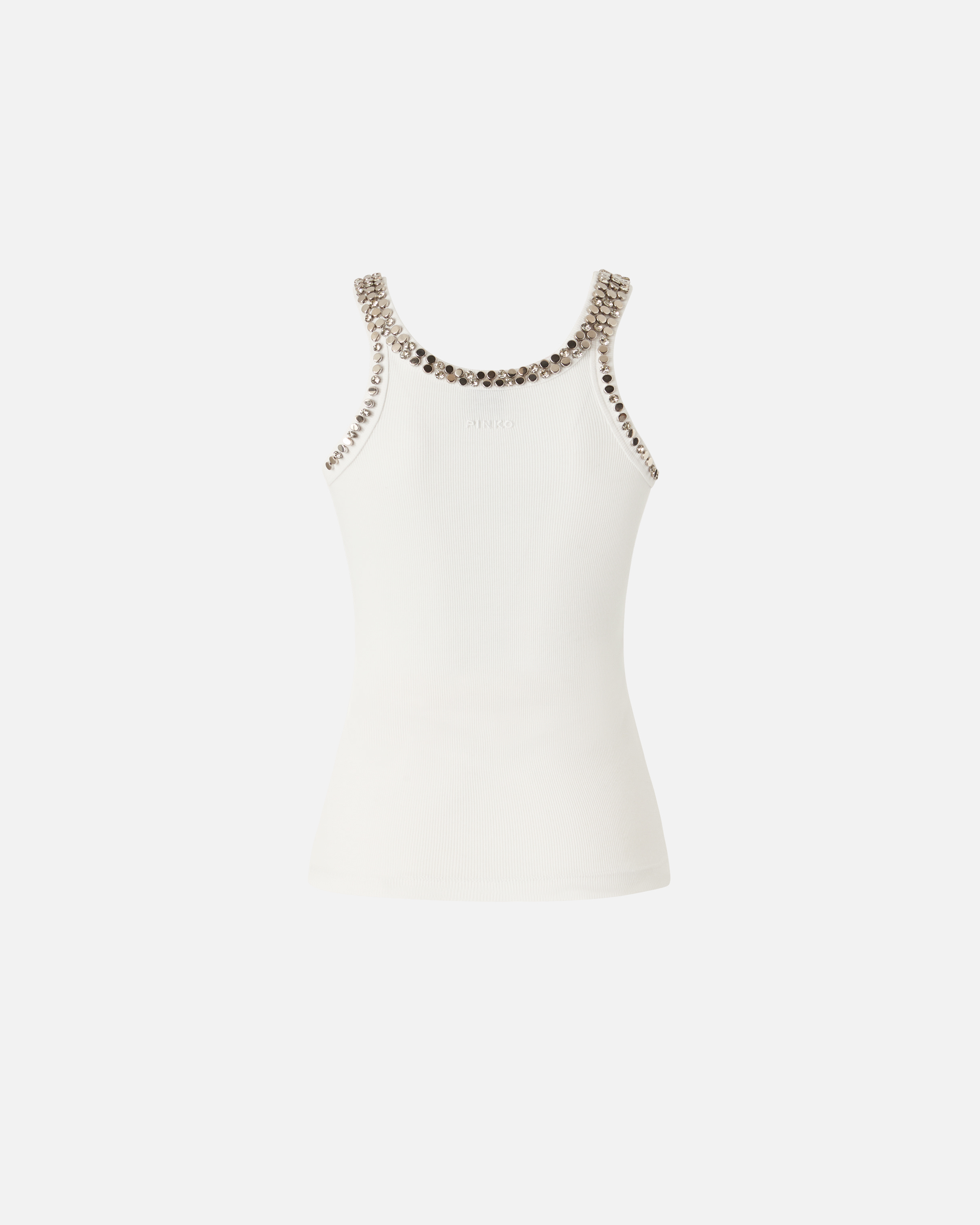 Ribbed top with jewel embroideries PINKO White