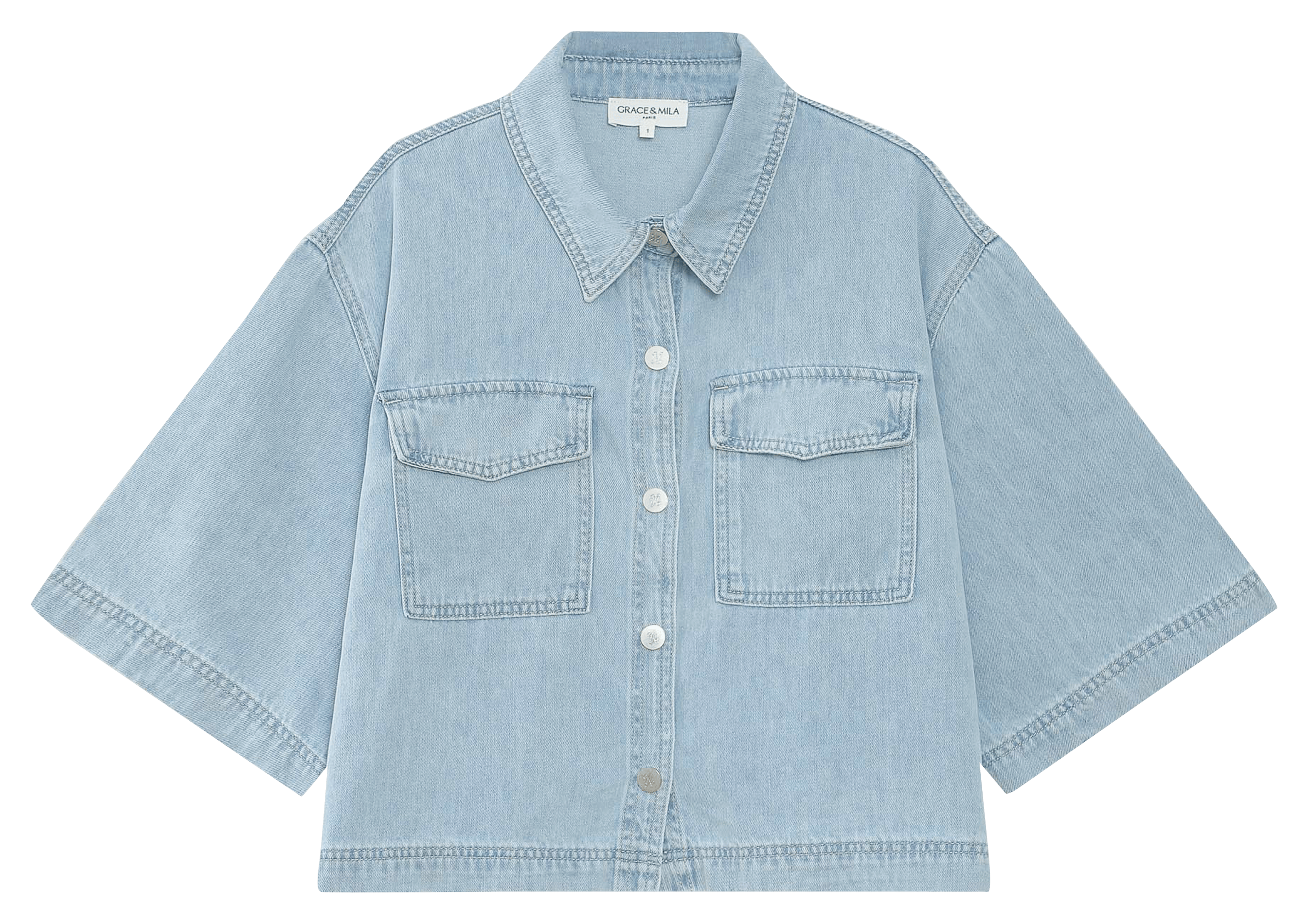 Top col classique en denim GRACE ET MILA Bleu