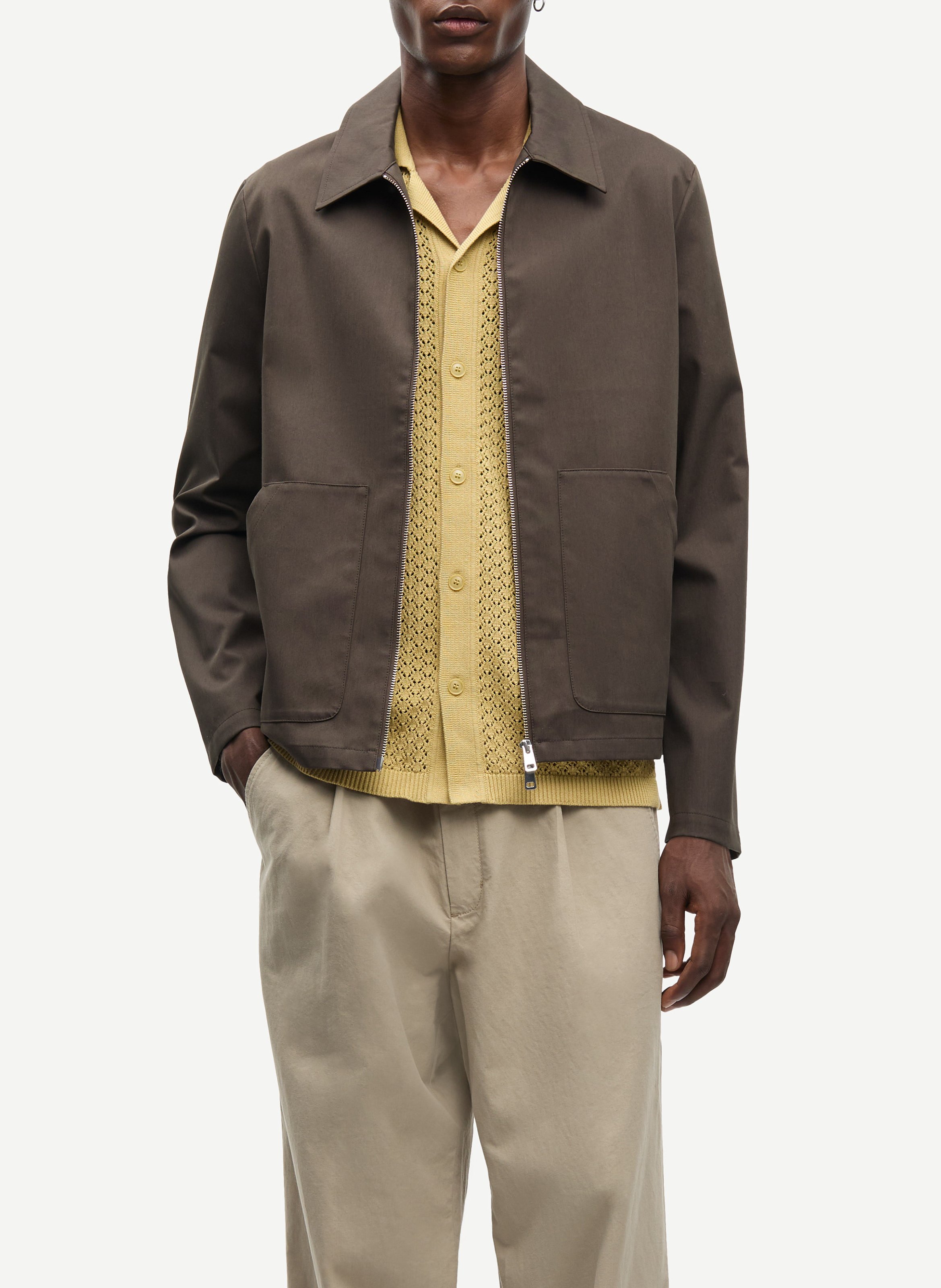Classic collar straight fit jacket in blended organic cotton SAMSOE SAMSOE Brown