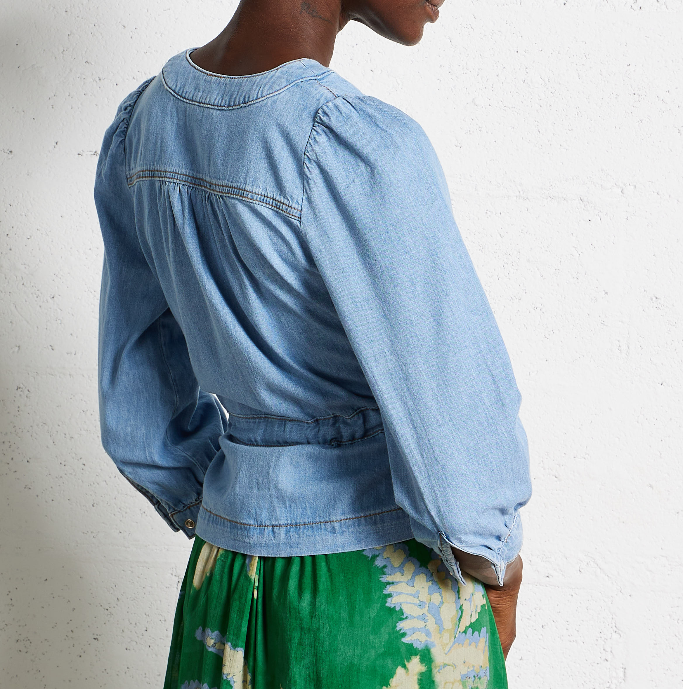 Top col V droit en coton BA&SH Bleu