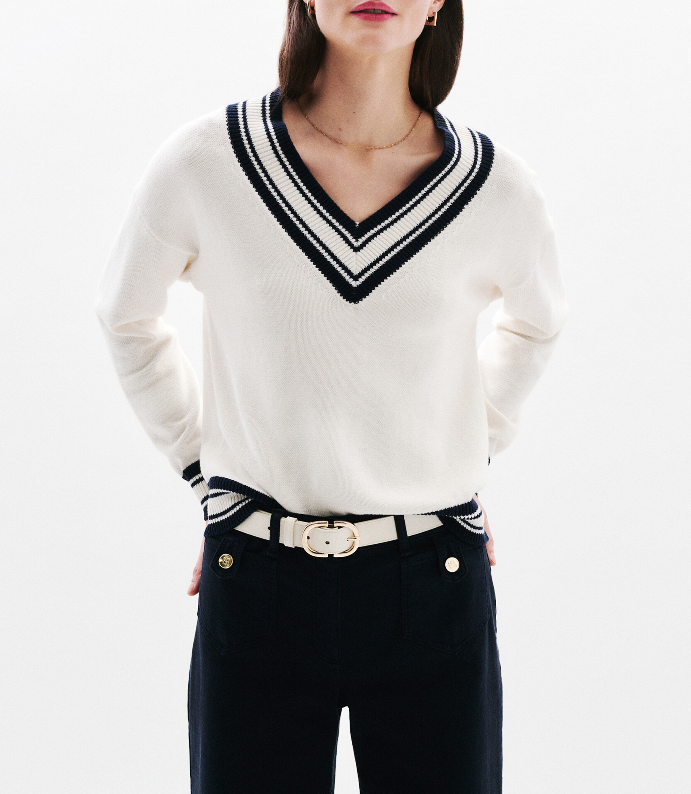 Straight V-neck cotton sweater CAROLL Beige