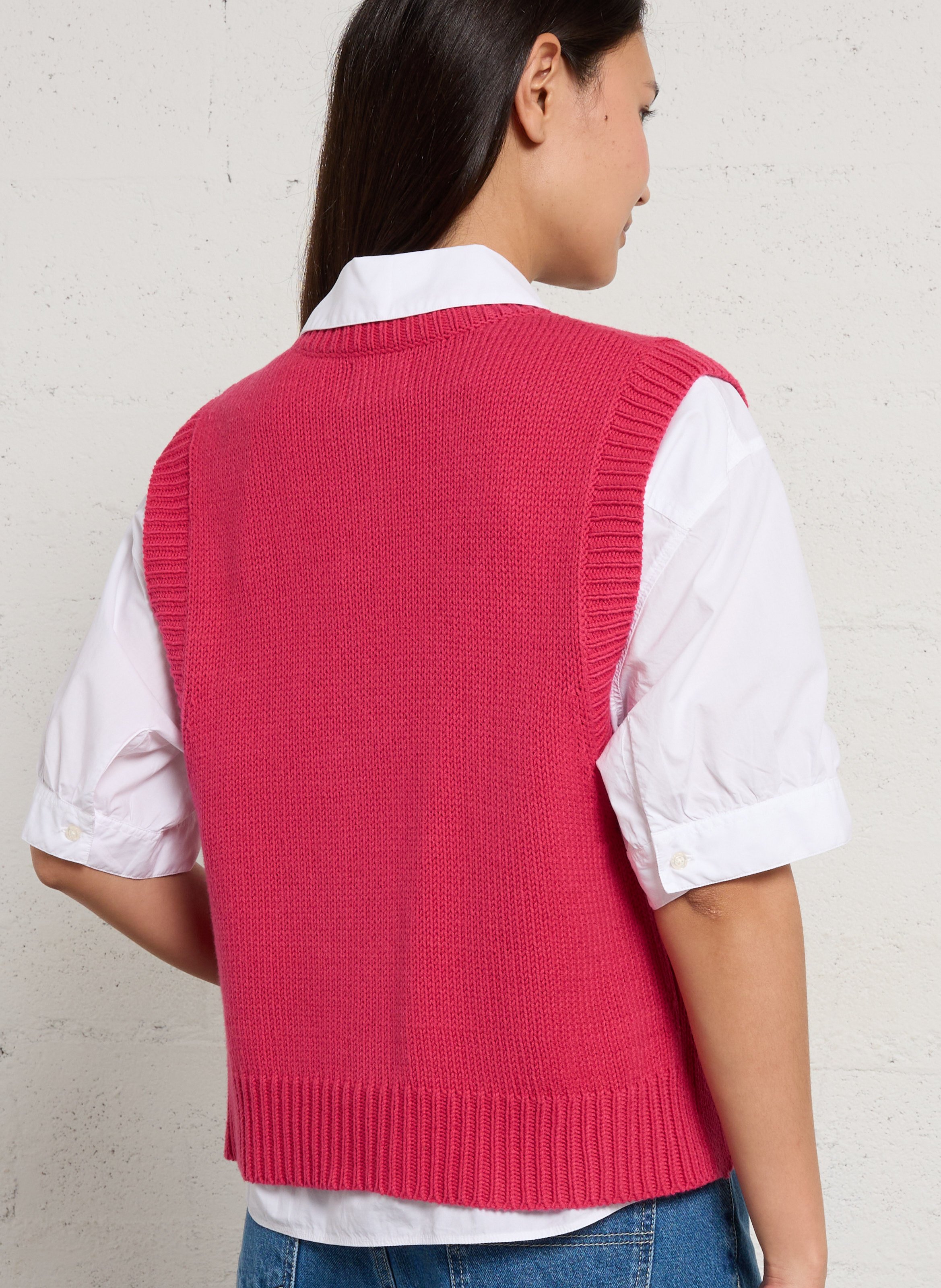 Ärmellose einfarbige Baumwoll-Strickjacke BELLA JONES Rosa