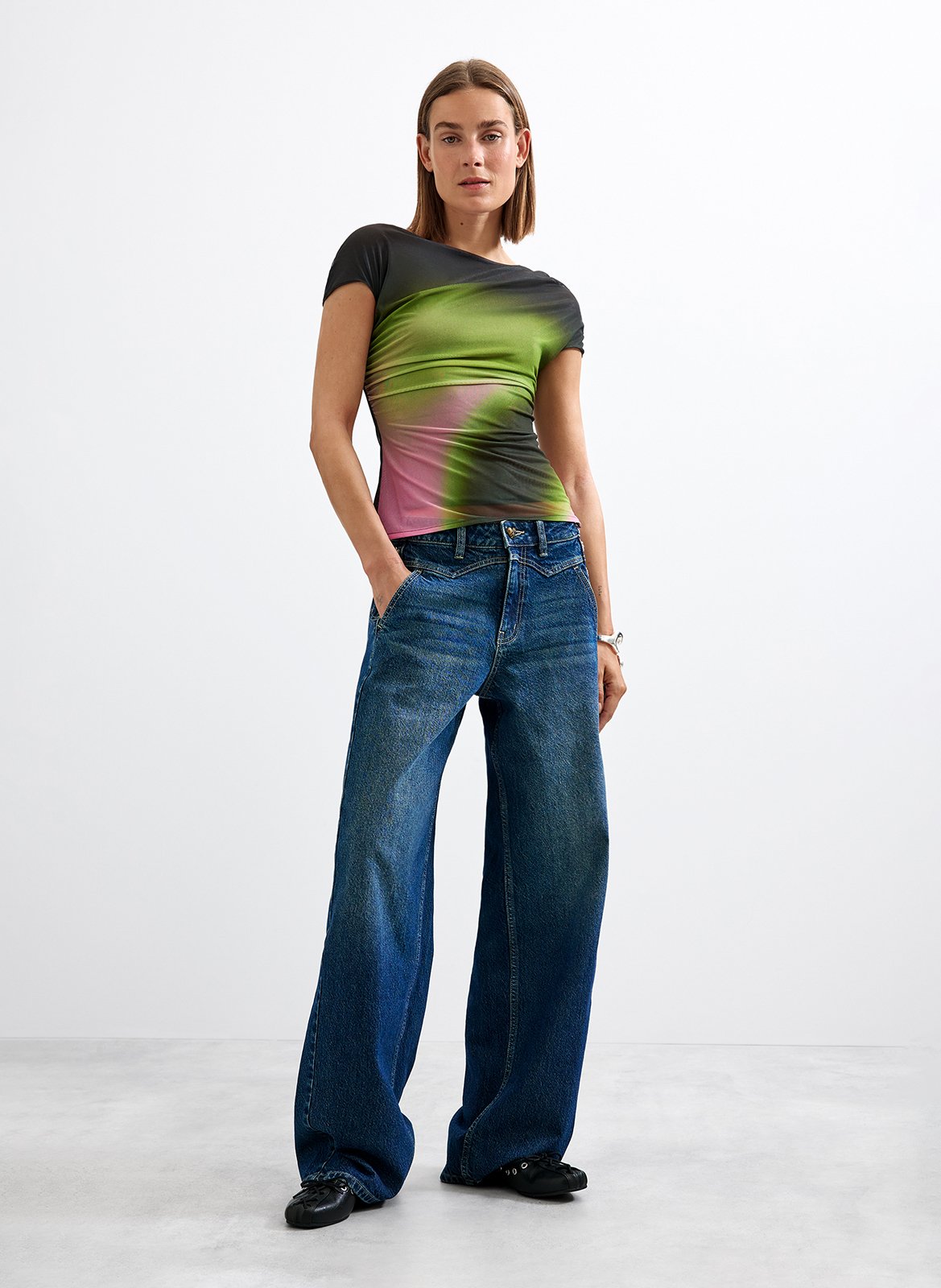 Rechte top met ronde hals en print DESIGUAL Zwart