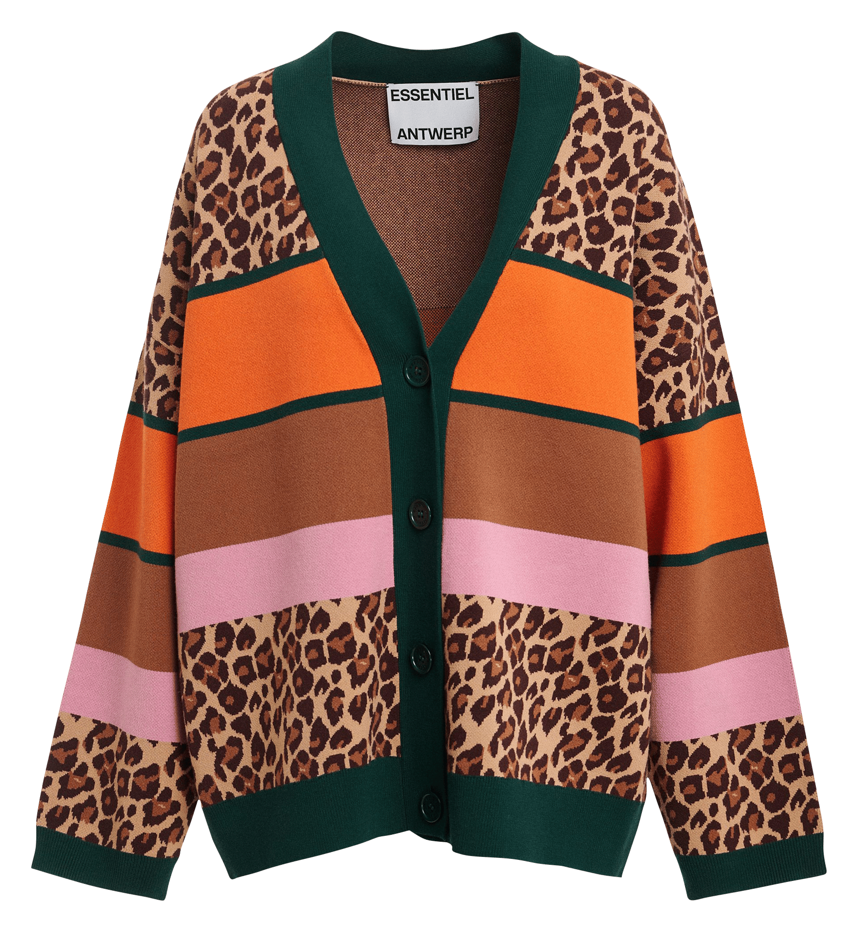 Weites V-Ausschnitt-Cardigan mit Muster ESSENTIEL ANTWERP Braun