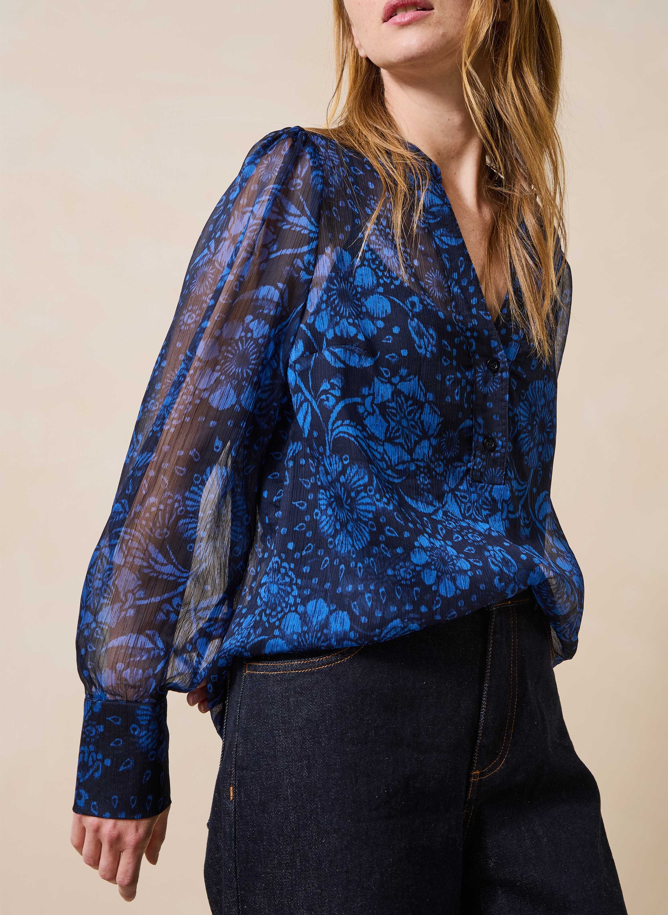 Flowy Floral Top LA FEE MARABOUTEE Blue