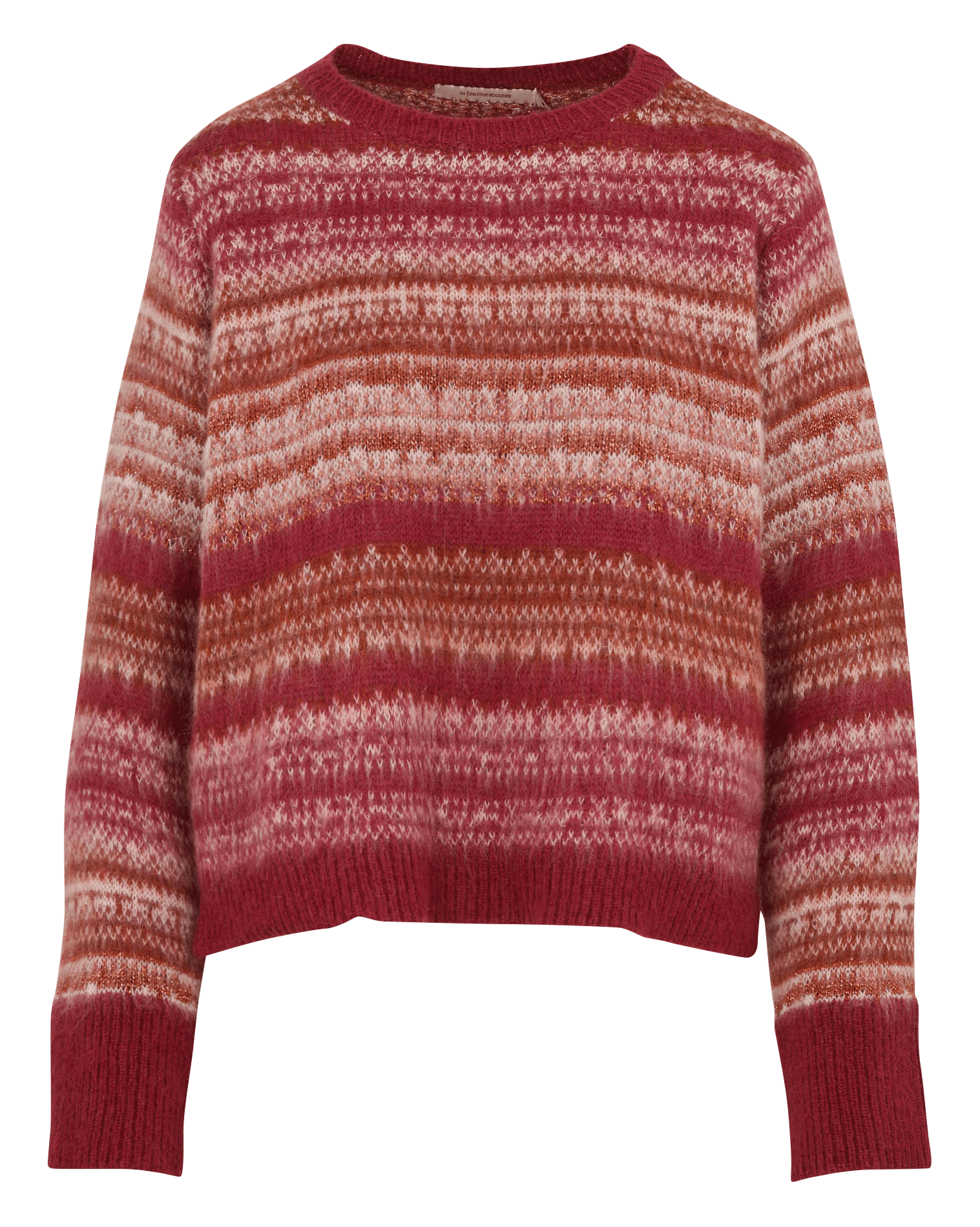 Ruime ronde hals gestreepte trui in metallic breisel LA FEE MARABOUTEE Oranje