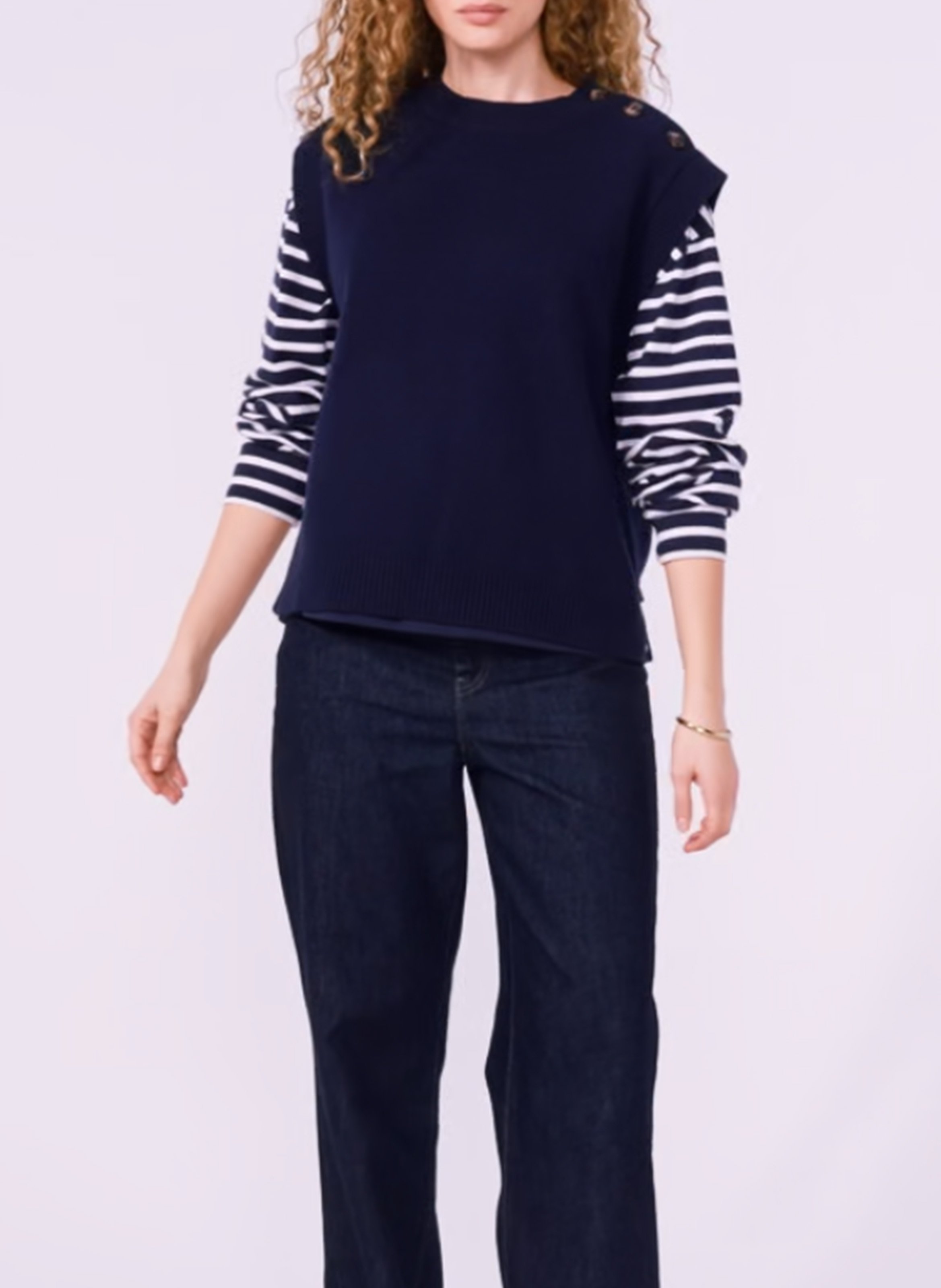 Oversized, gebreide trui met ronde hals PETIT BATEAU Blauw