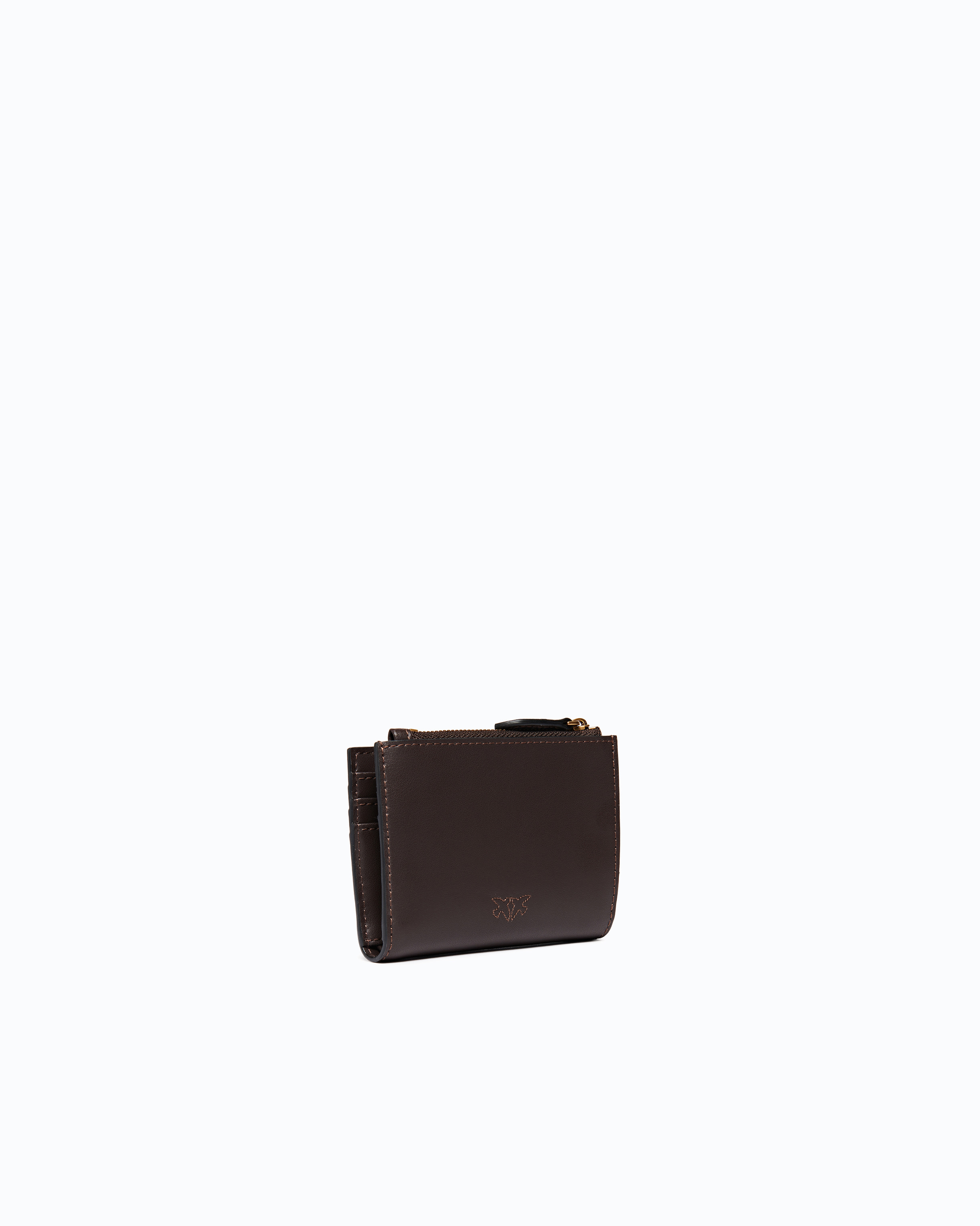 Small smooth leather wallet with logo PINKO Brown