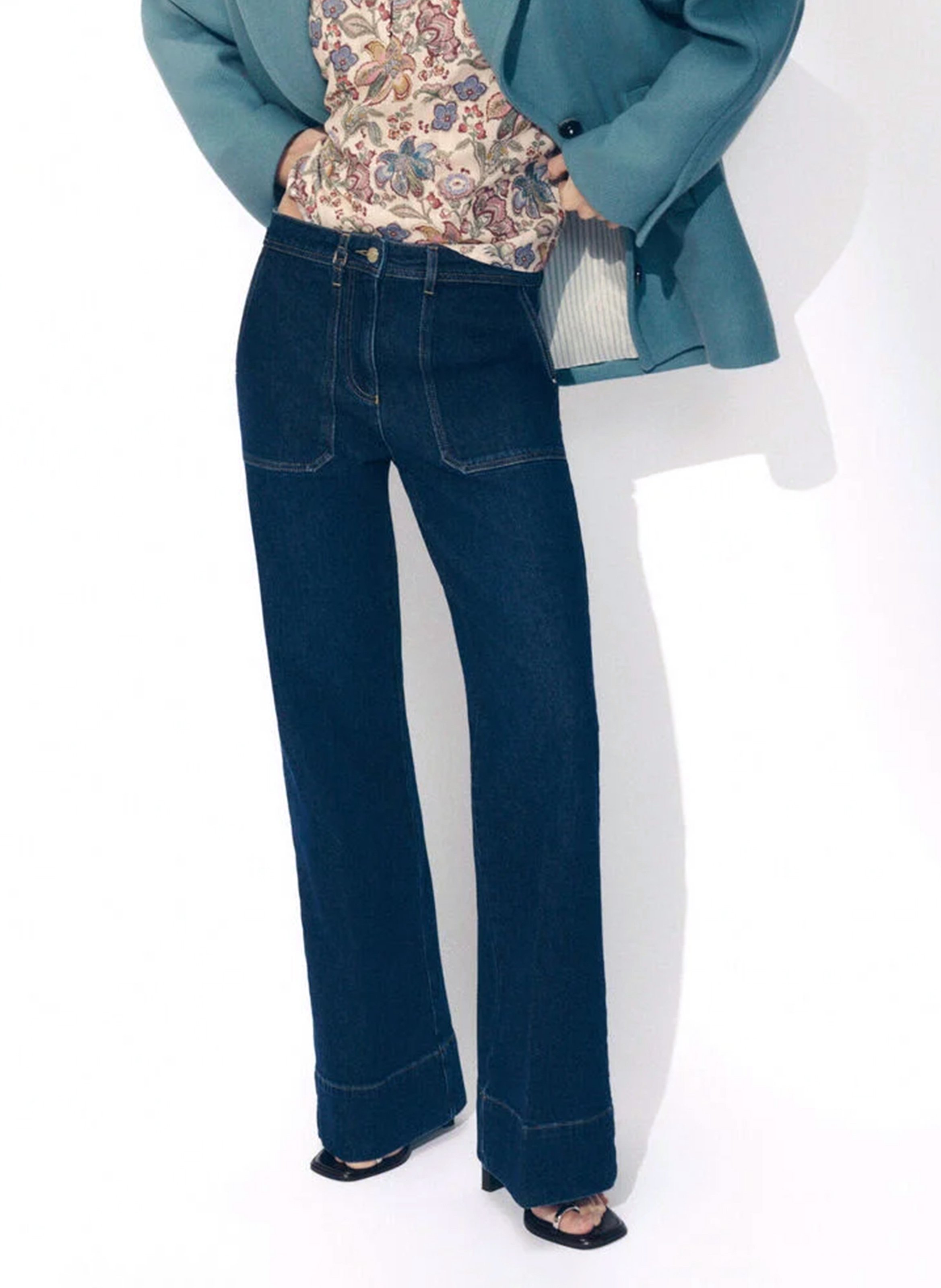 High-Waist Raw Denim Flare Jeans CAROLL Blau