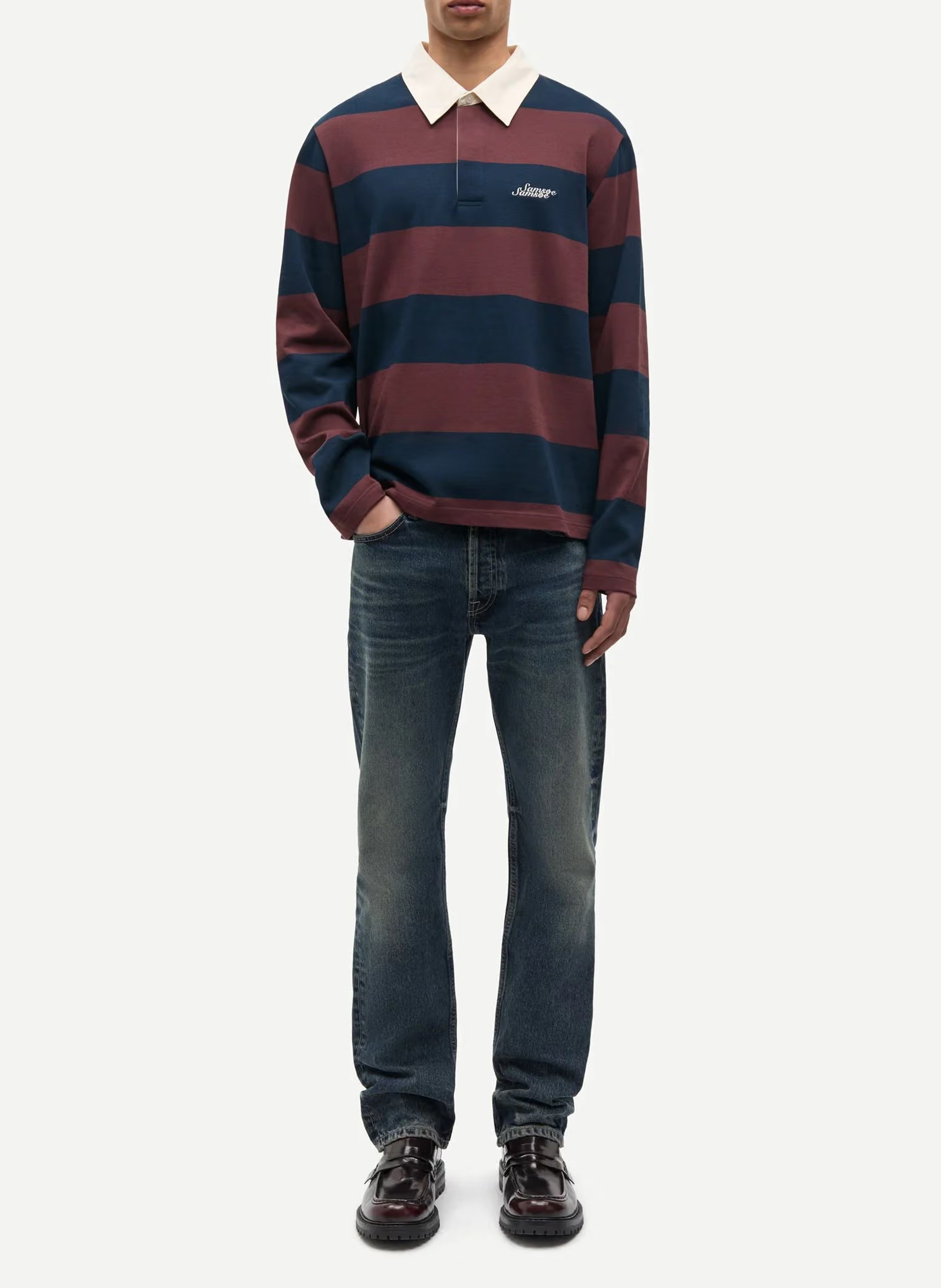 Straight striped organic cotton polo SAMSOE SAMSOE Brown