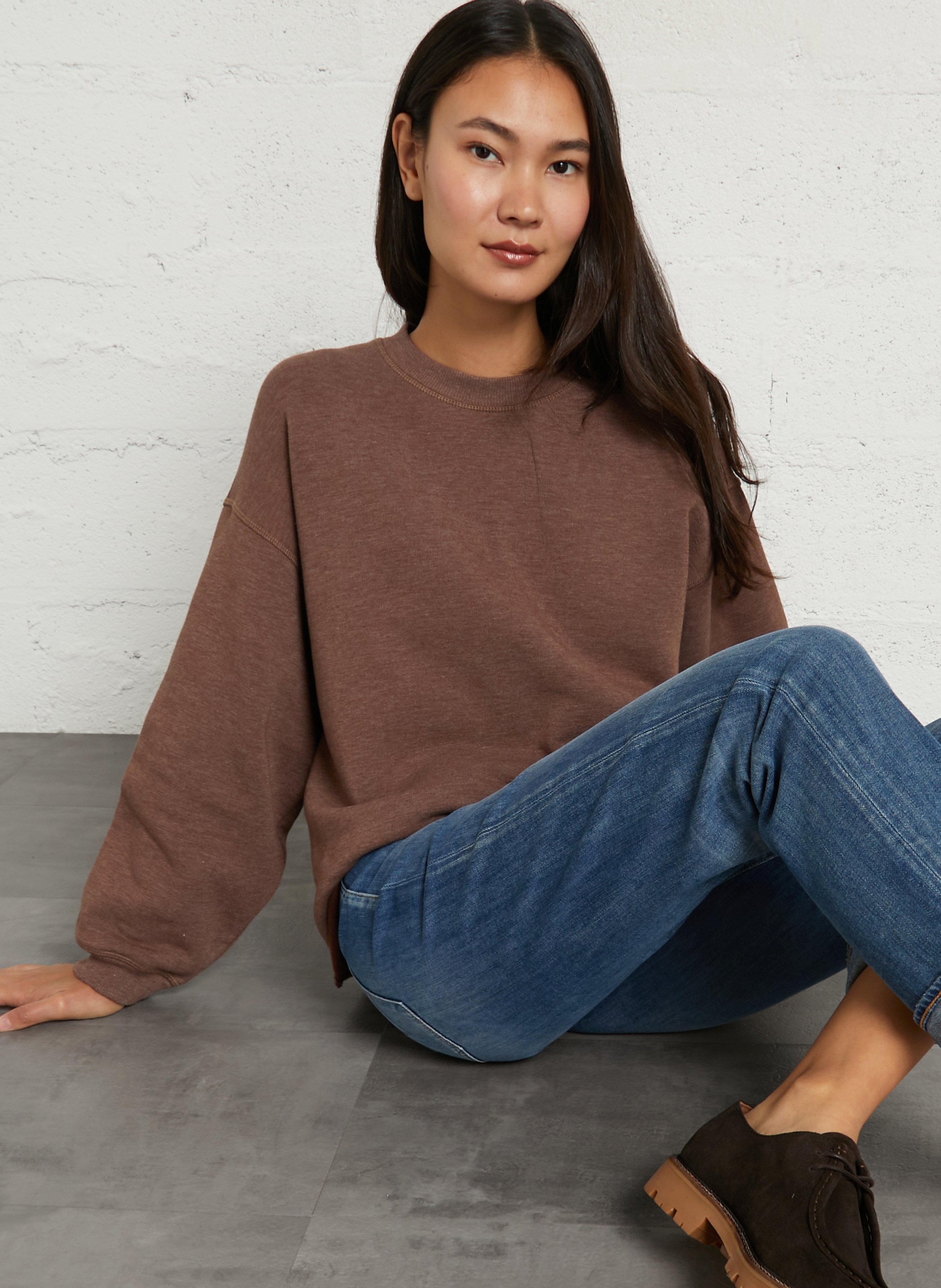 Gestreepte, oversized sweater met ronde hals, katoenblend HOD PARIS Bruin