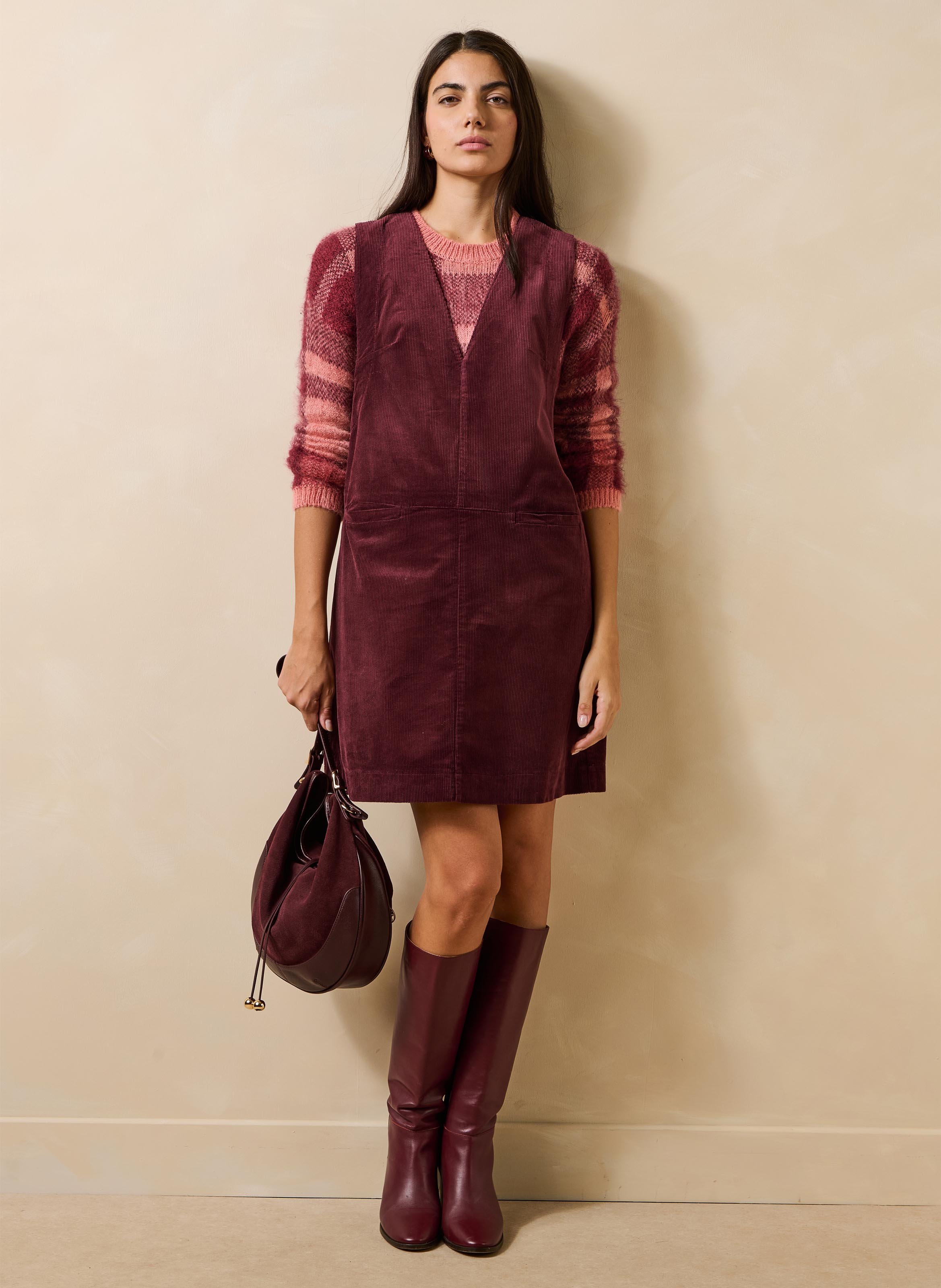 Short ribbed V-neck dress in a cotton blend LA FEE MARABOUTEE Red