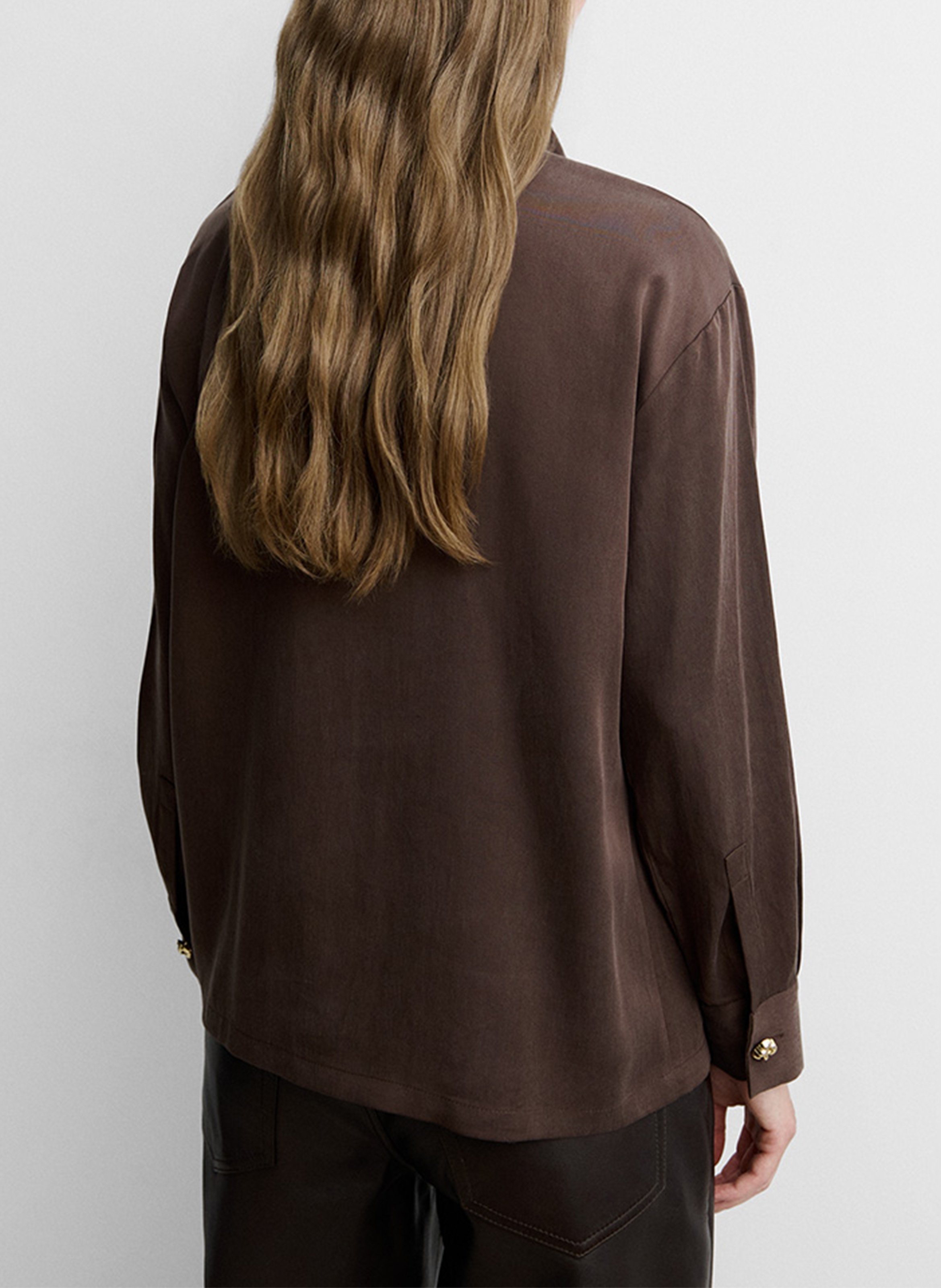 Oversized blouse with pussy-bow collar SIMORRA Brown