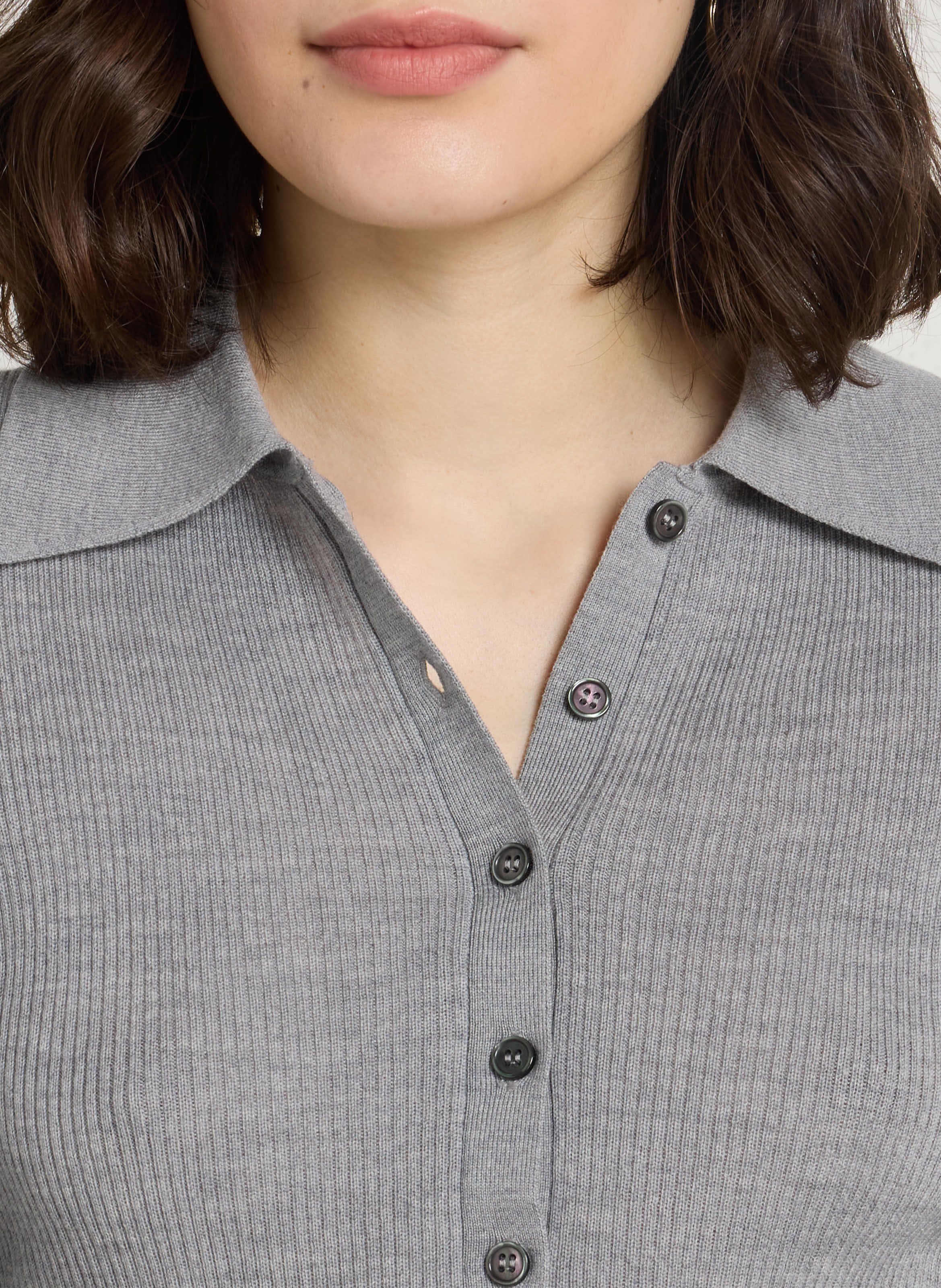 Pull cintré col classique en laine IKKS Gris