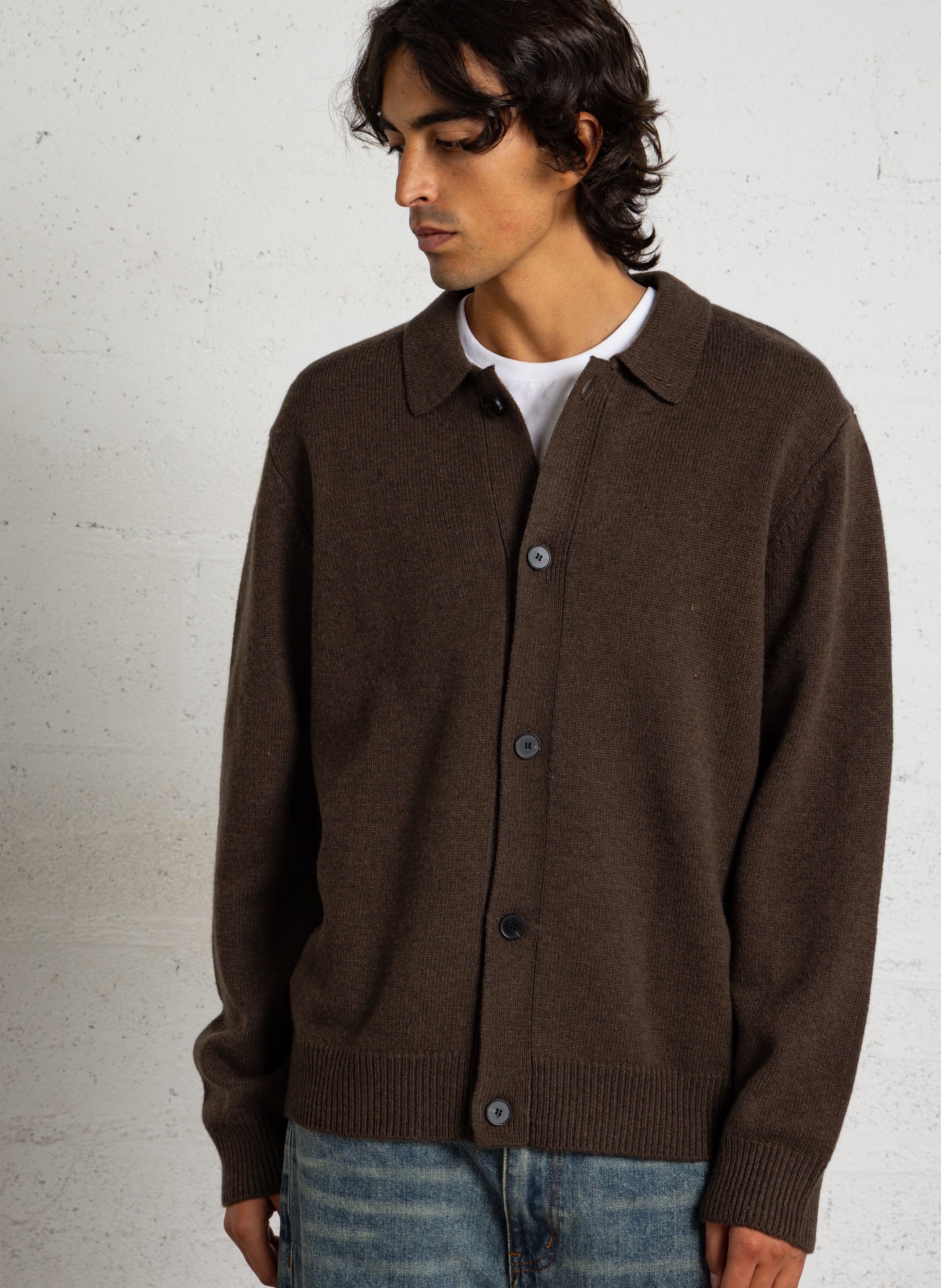 Gilet boutonné uni en laine mélangée MINIMUM Marron