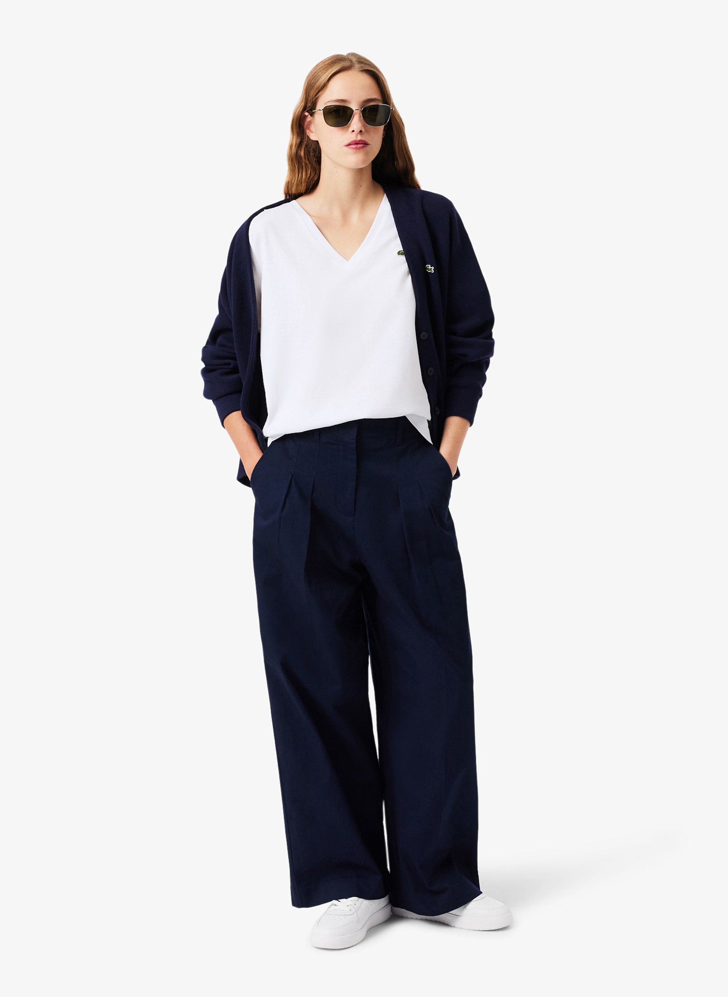 Rechte V-hals T-shirt van katoen LACOSTE Wit