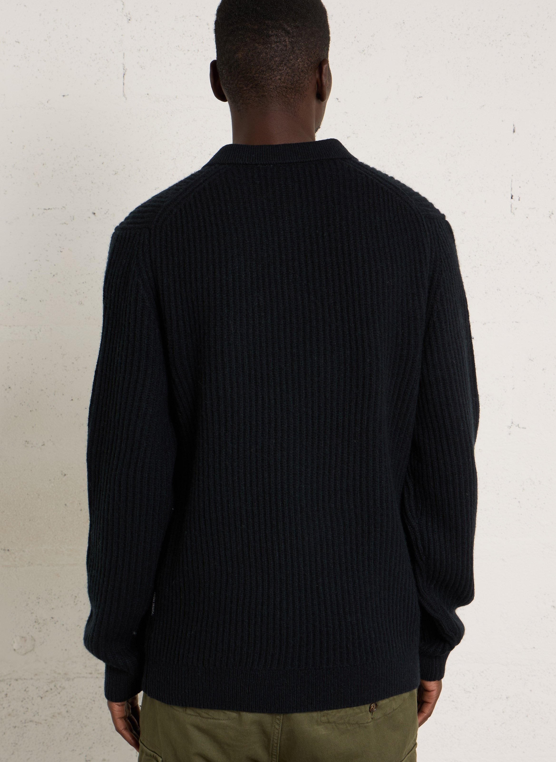Pull droit à col boutonné en laine mélangée  CASUAL FRIDAY Noir