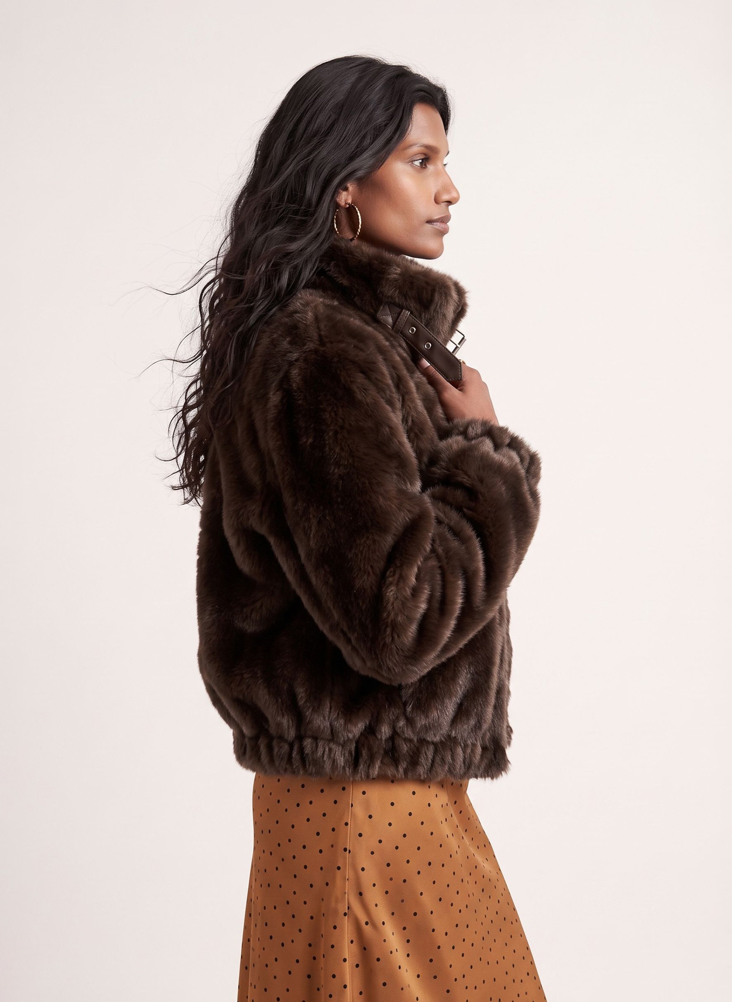 Straight high-neck faux fur coat KOOKAI Brown