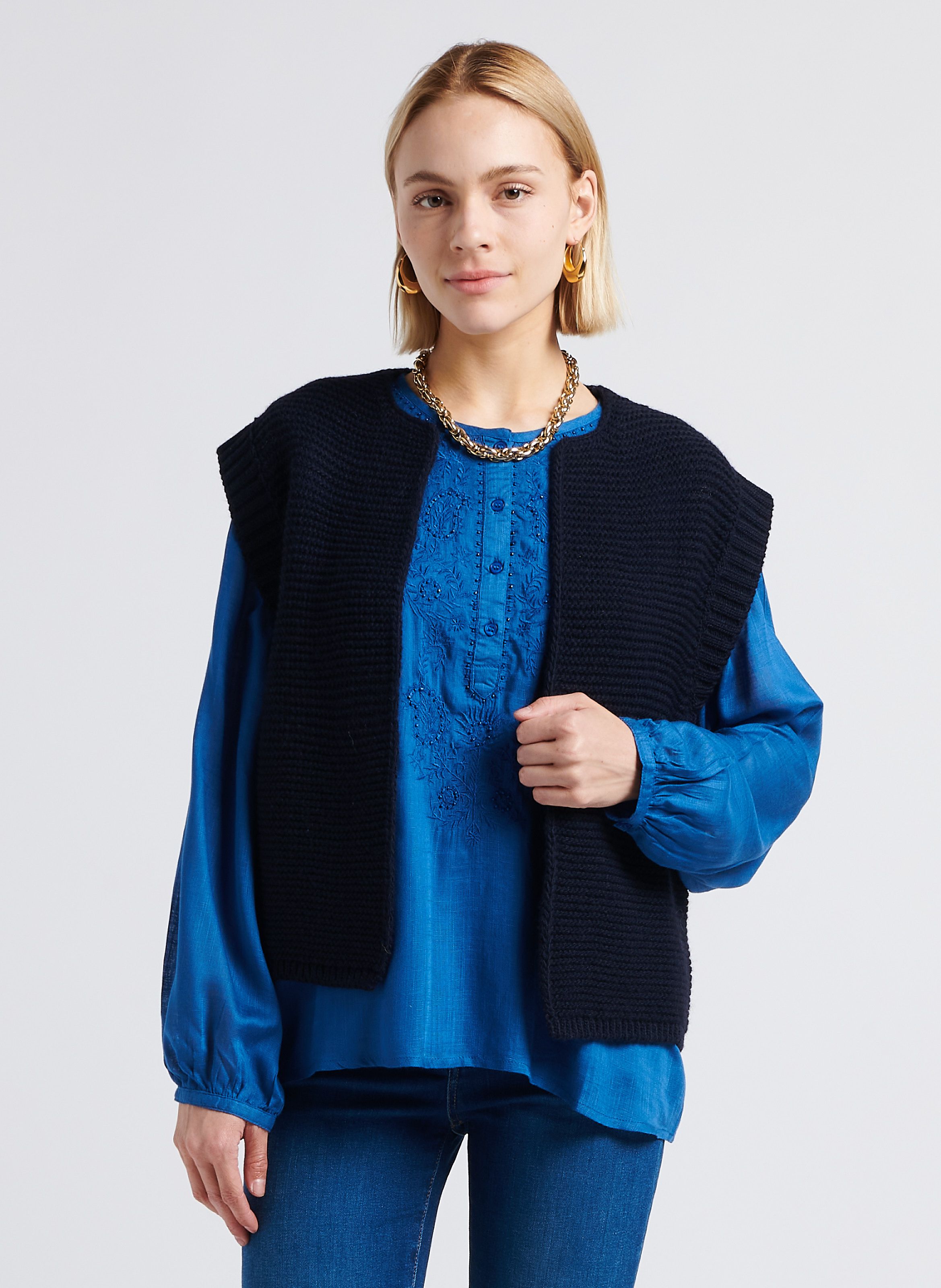 Gilet laine discount bleu marine femme