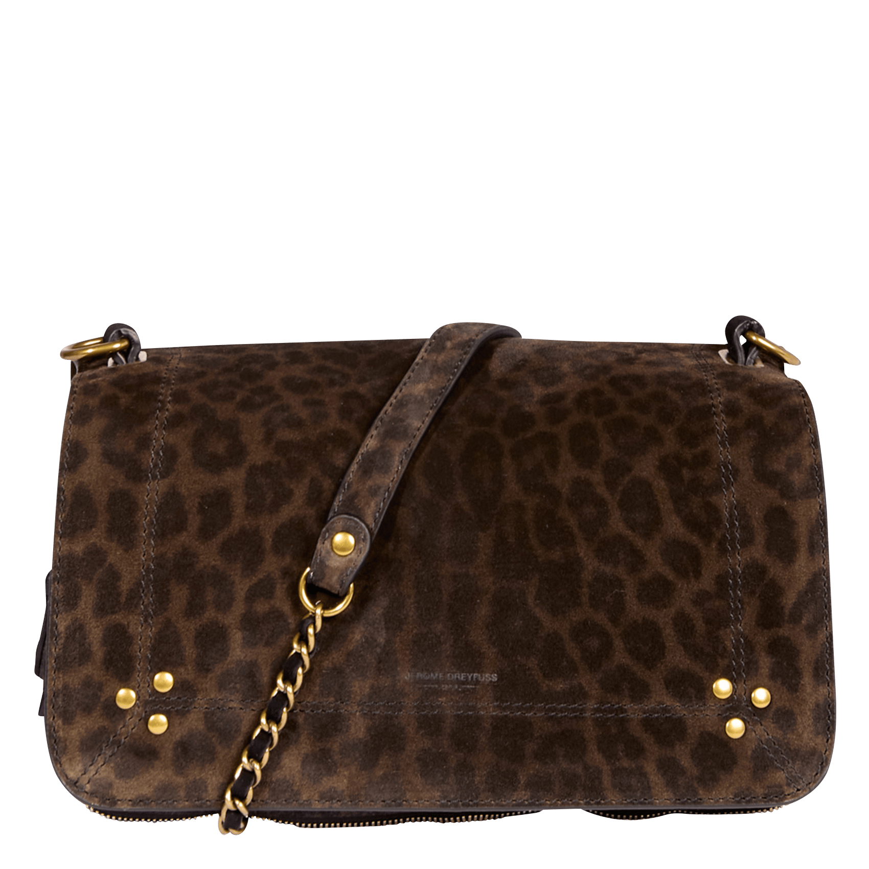 Sac bandoulière en cuir à imprimé léopard JEROME DREYFUSS Kaki