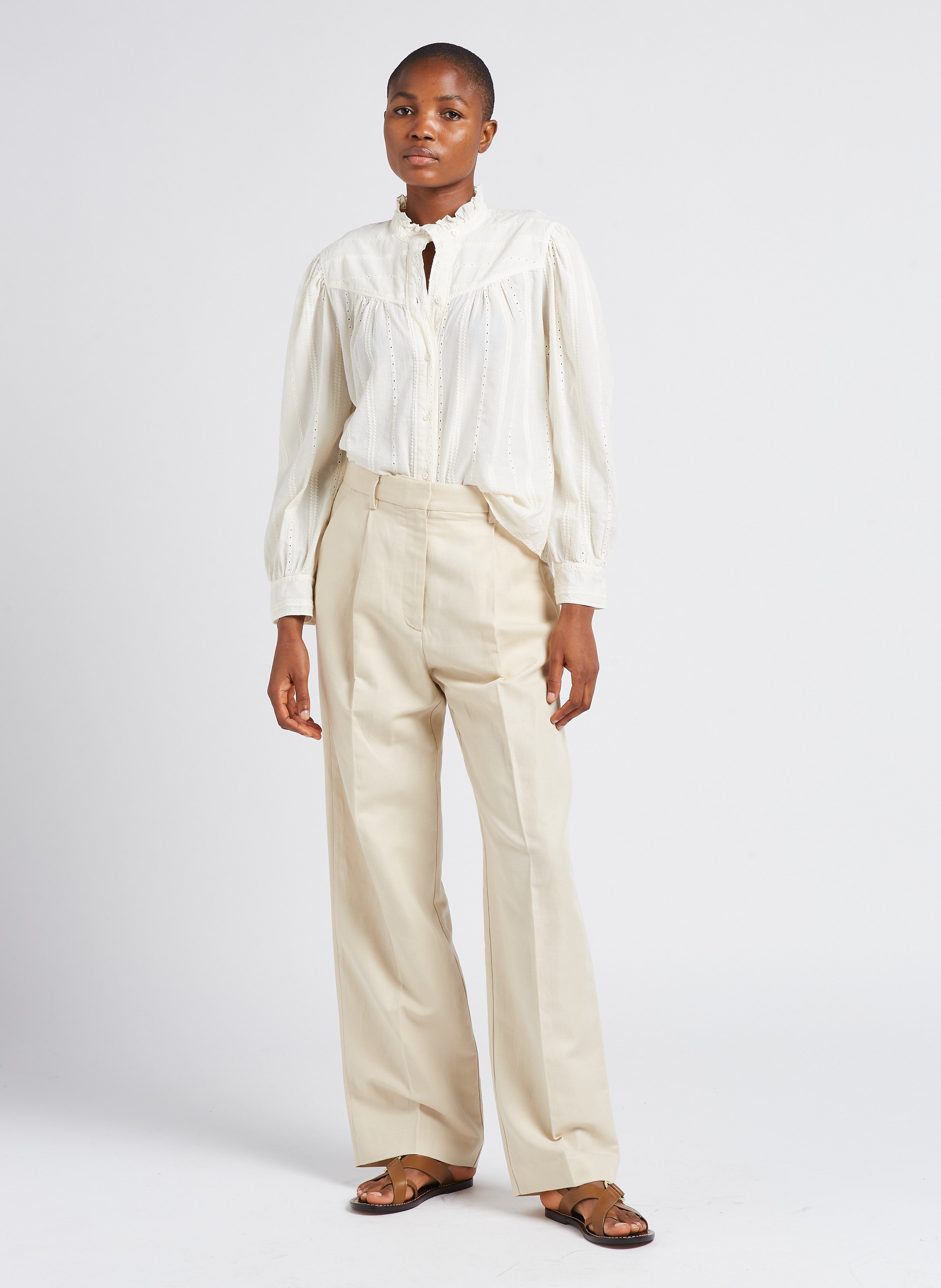 Pantalon droit en lin et coton  POMANDERE Blanc