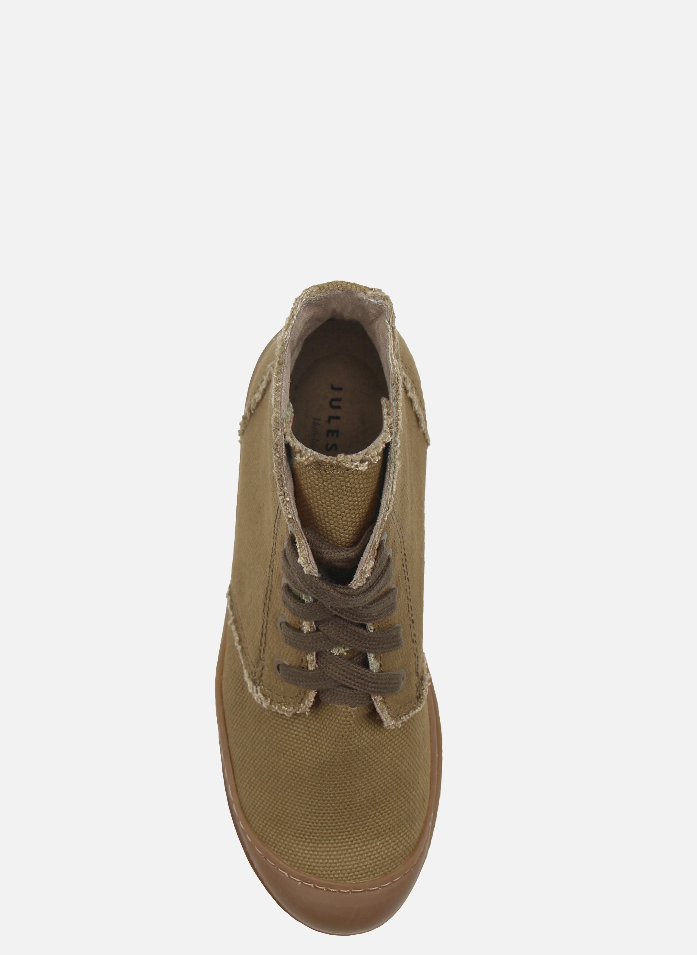Lace-up recycled cotton canvas mid-calf boots with lugged sole JULES & JENN Green