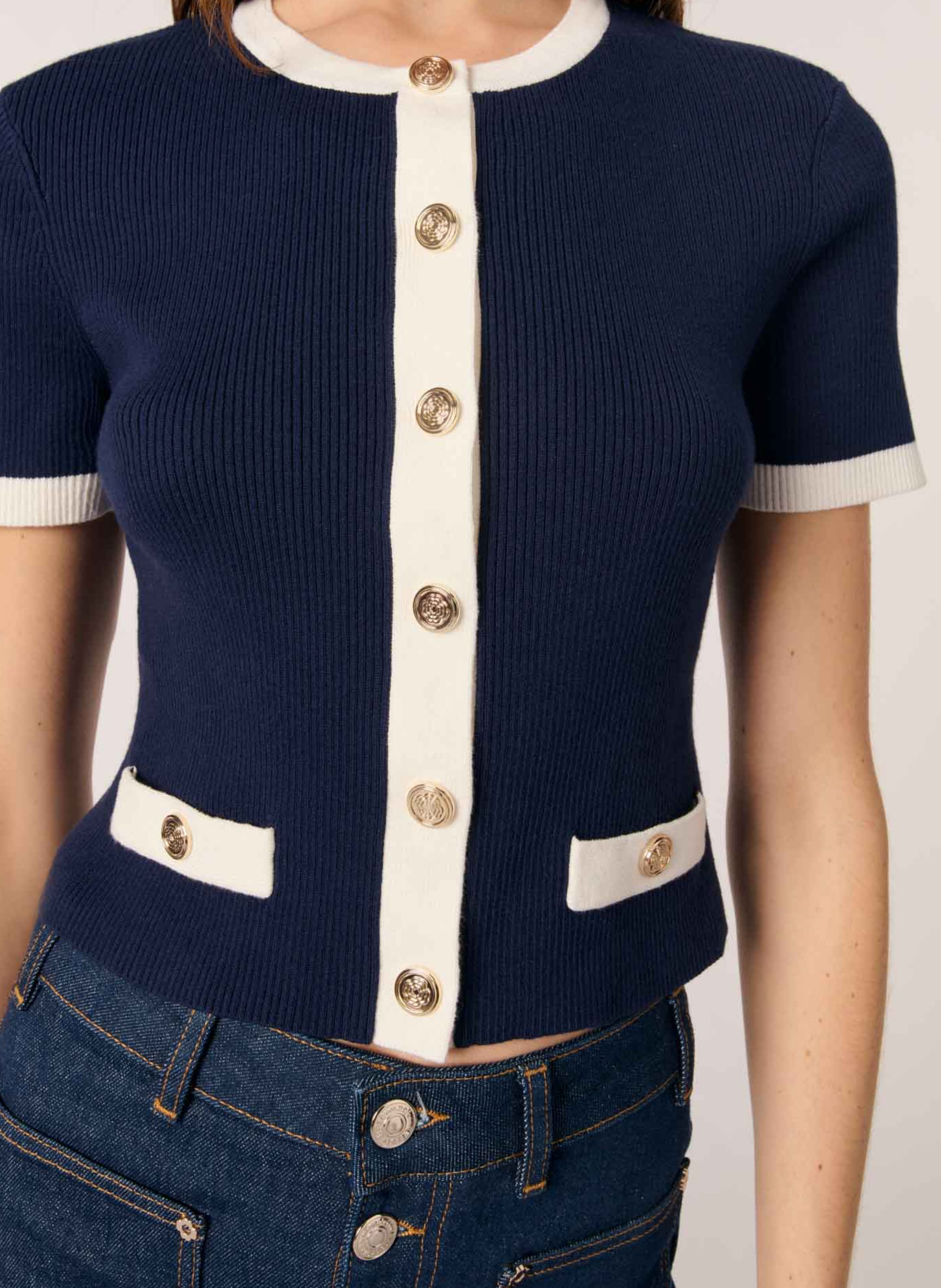 Top col rond en coton mélangé MAJE Bleu