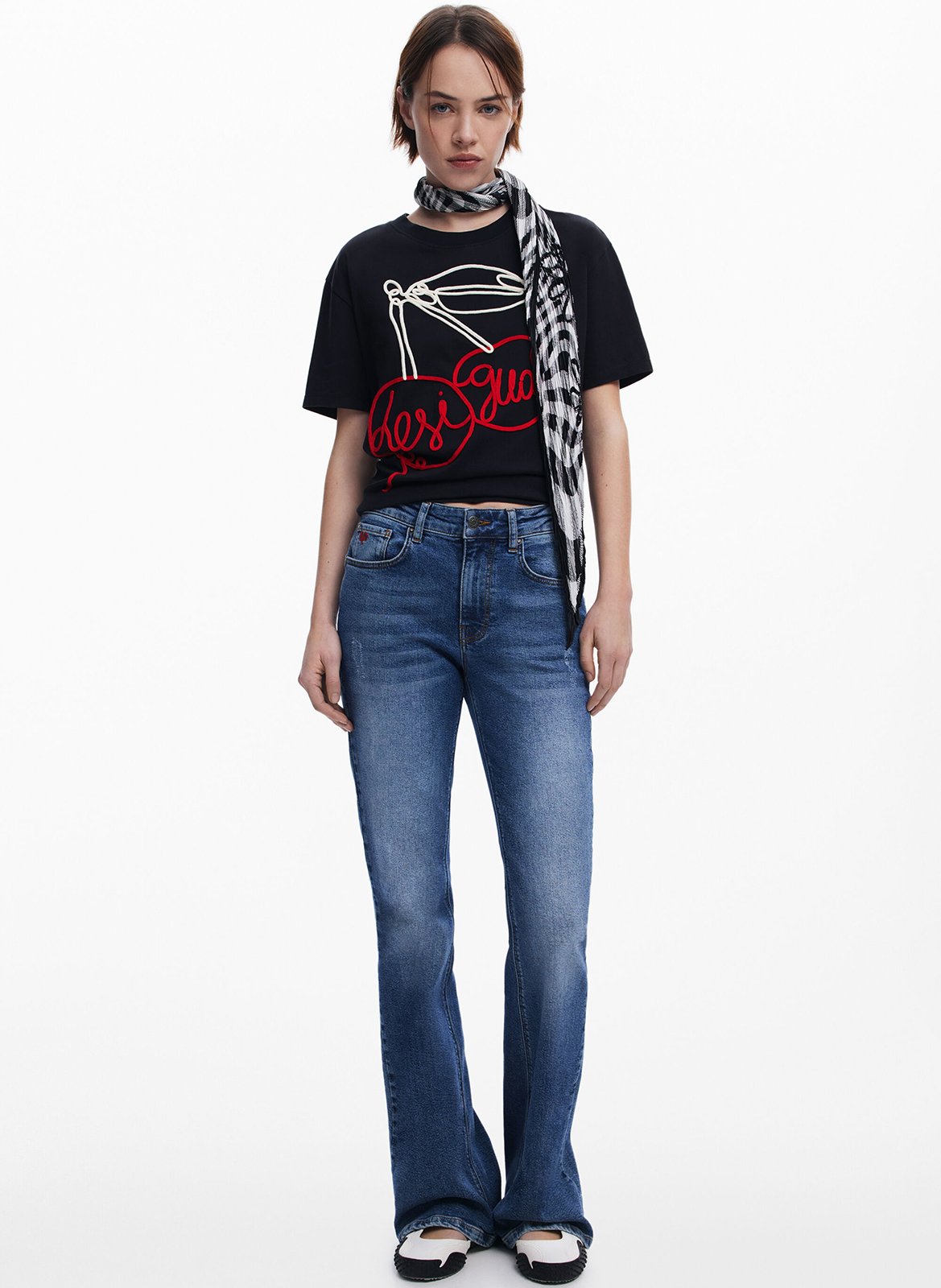 Tee-shirt col rond en coton DESIGUAL Noir