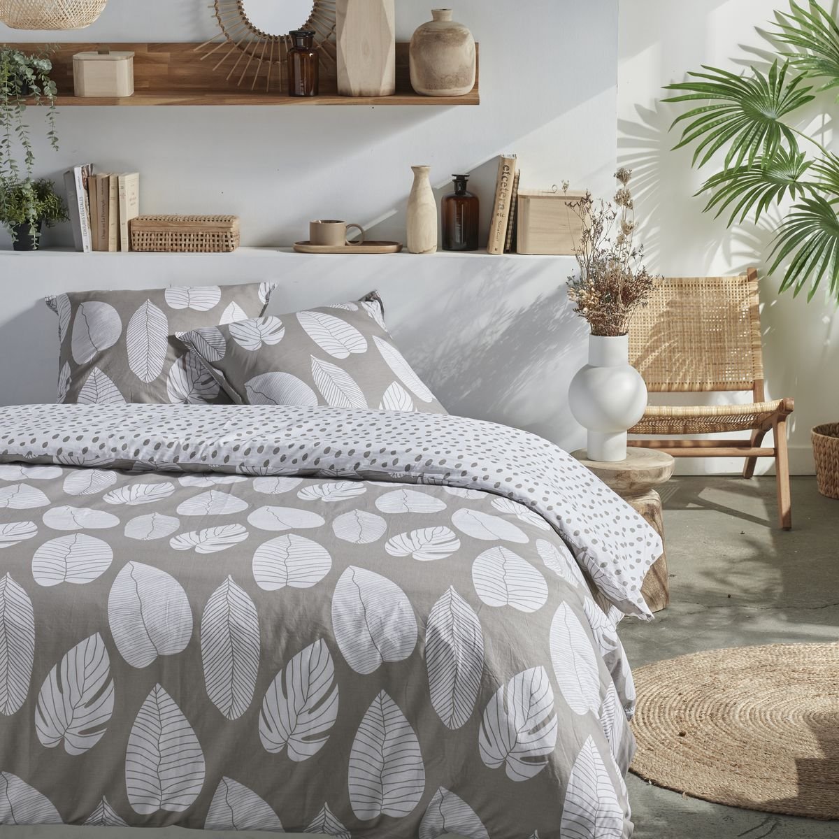 Zippered cotton printed bedding set TODAY LINGE DE MAISON Beige