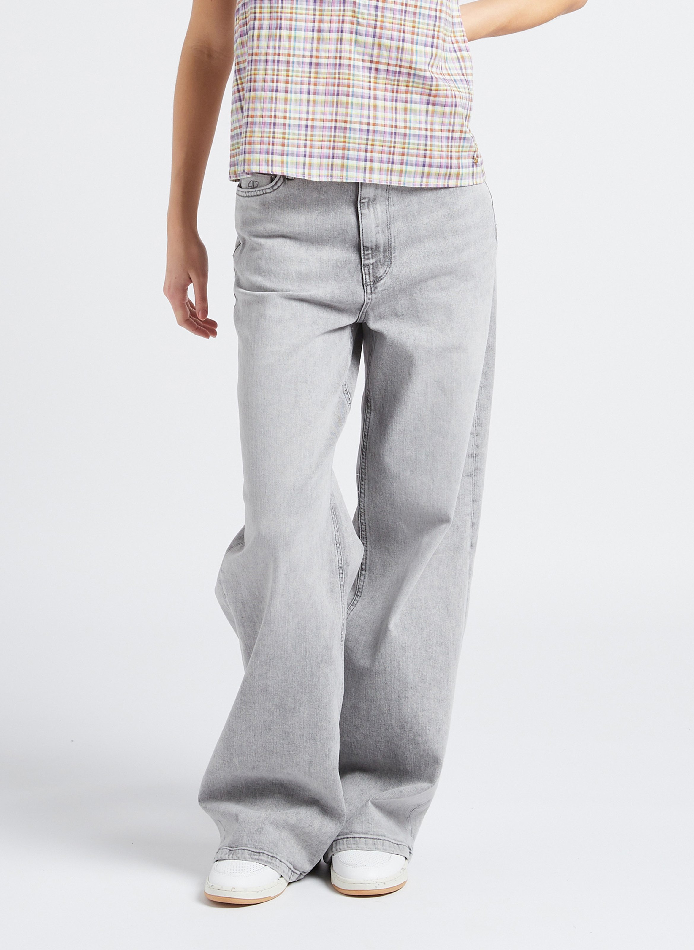 Jean ample taille haute en coton mélangé BY BAR Gris