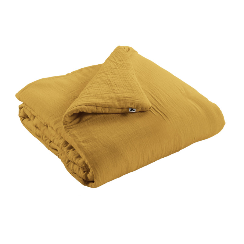 Cotton gauze bedspread or end-of-bed throw L'EFFET PAPILLON Yellow
