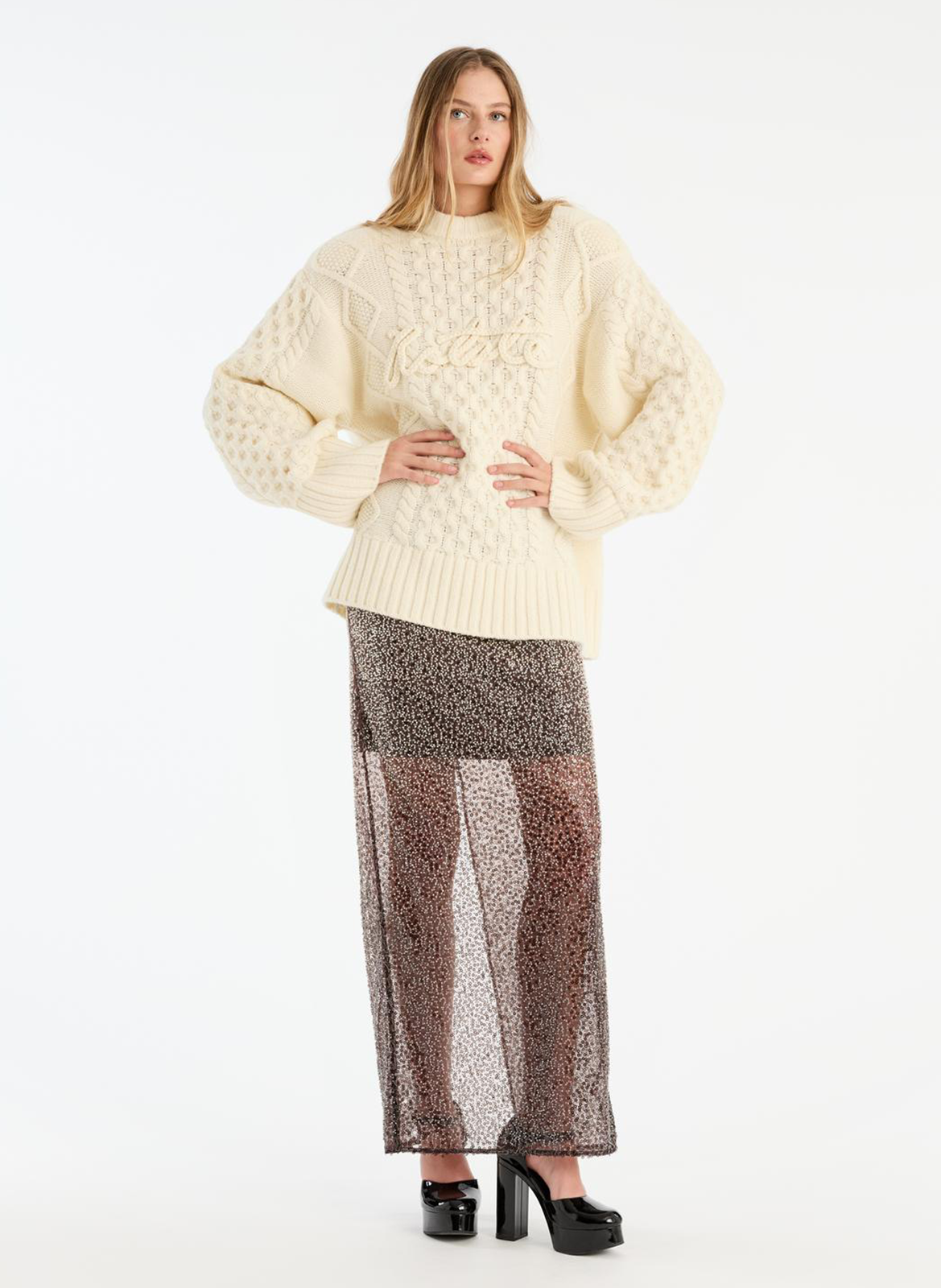 Oversized round-neck wool-blend sweater ROTATE White