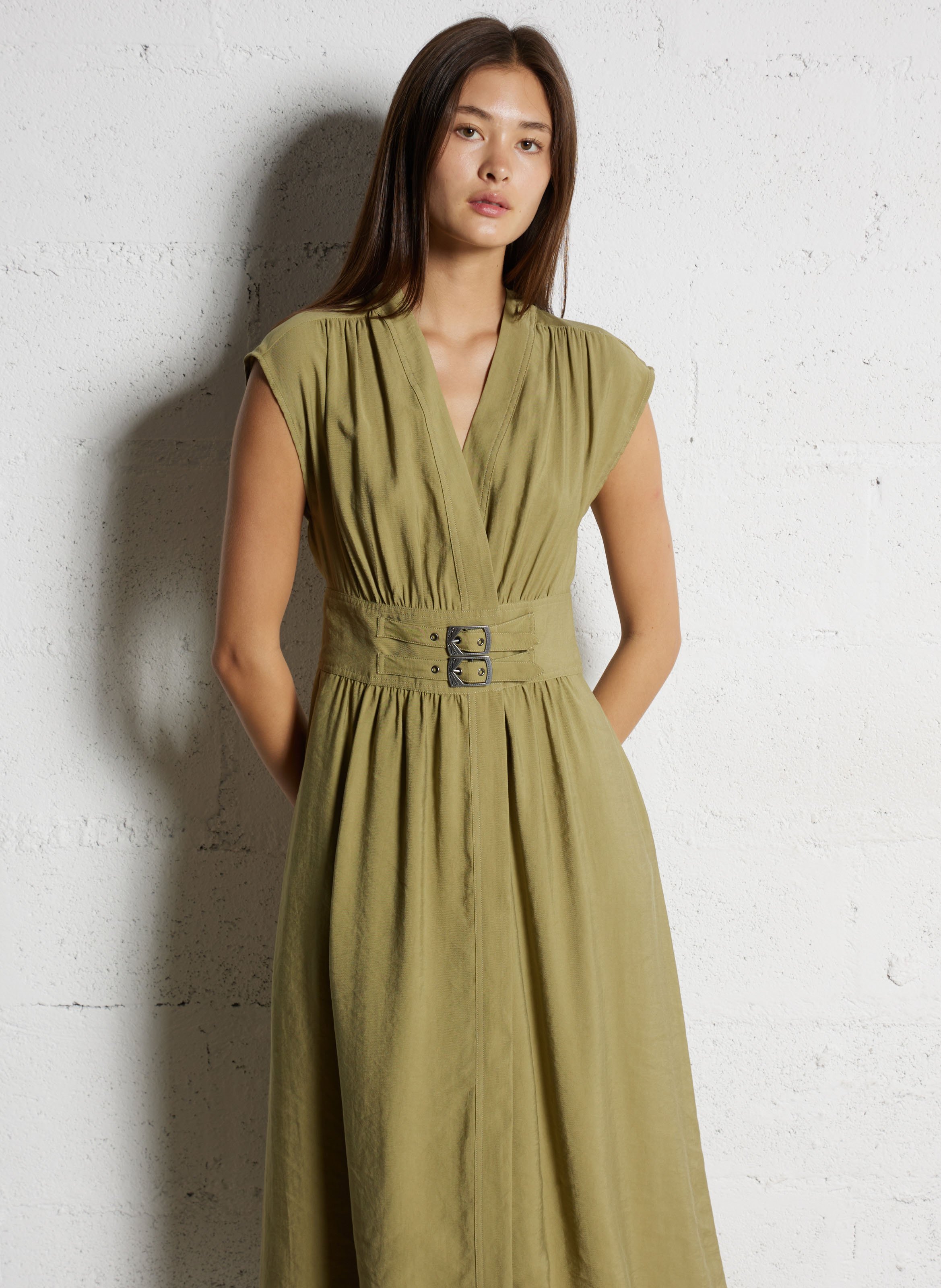 Halflange jurk met kraag BA&SH Kaki