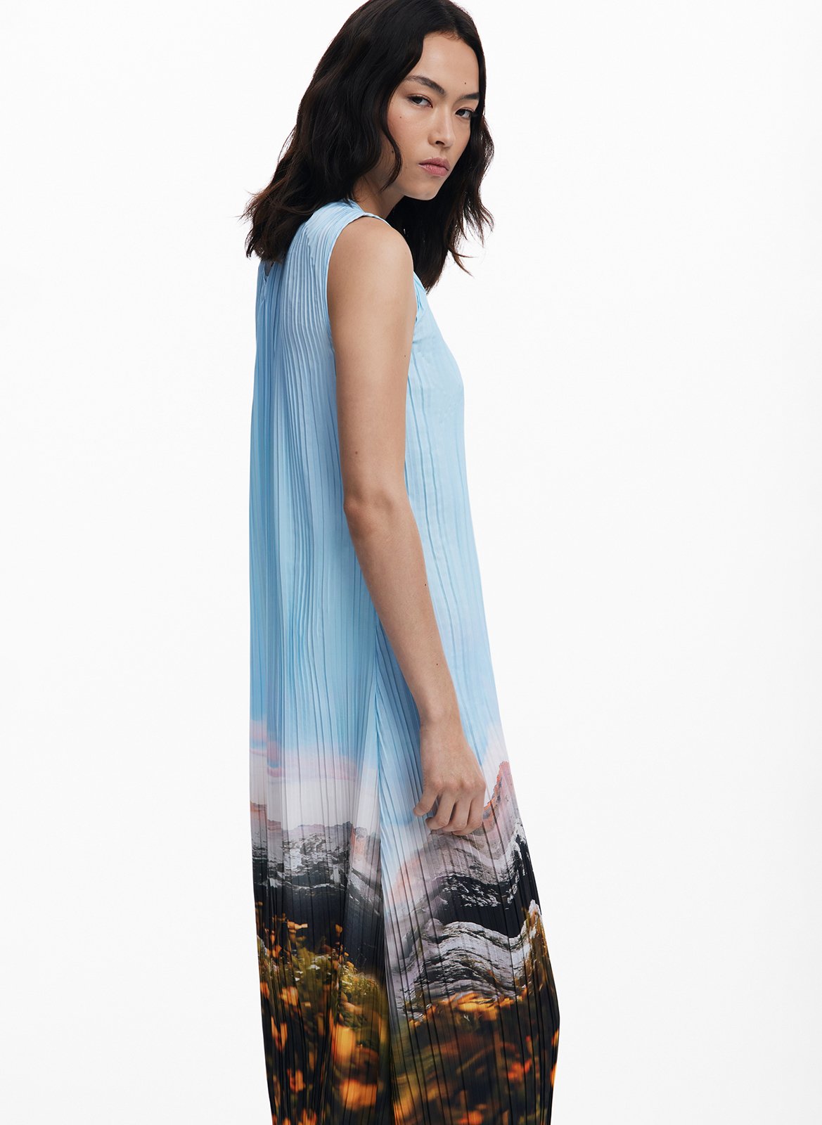 Robe midi imprimée plissée DESIGUAL Bleu