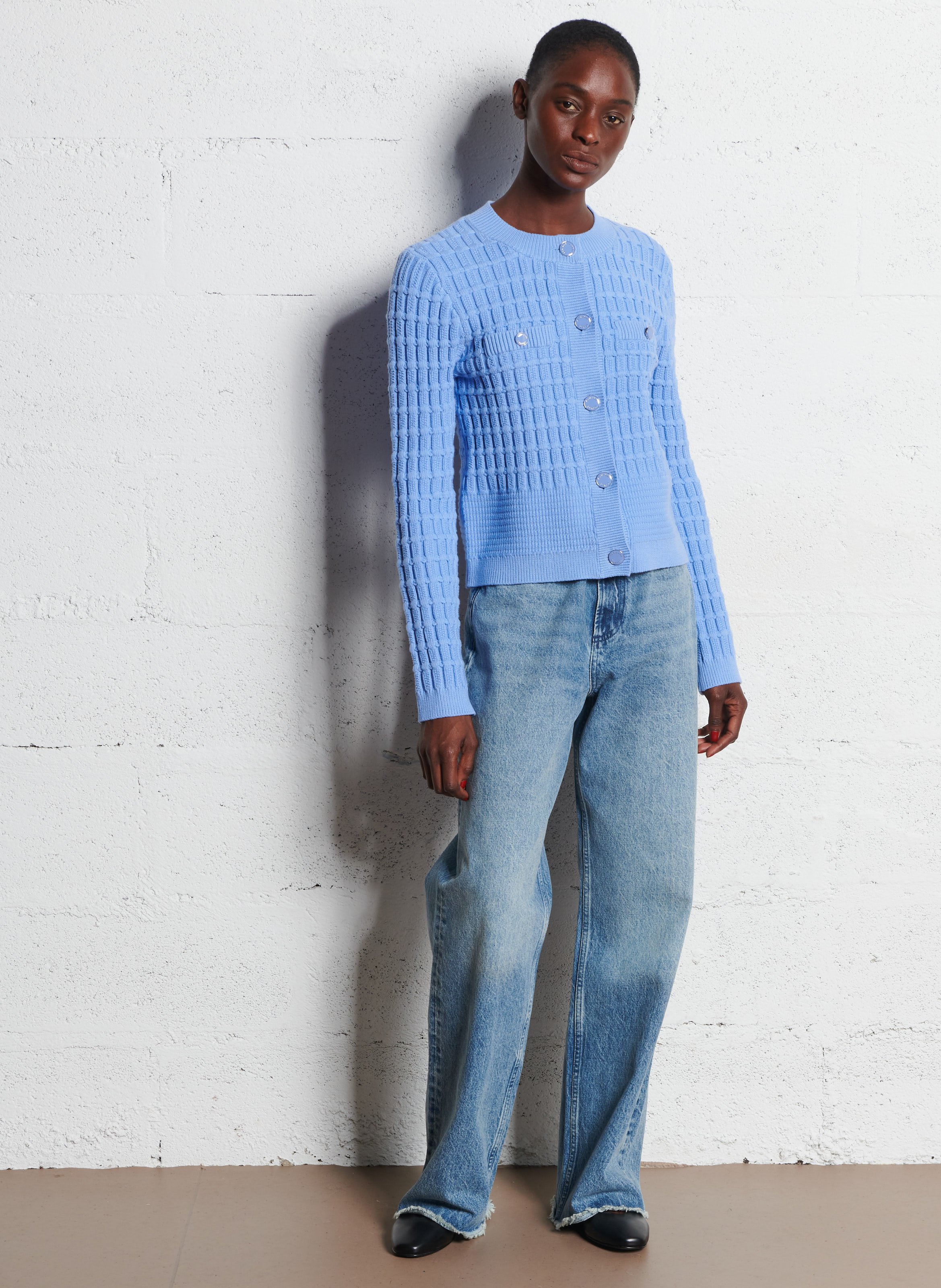 Geribbelde cardigan met knopen FABIENNE CHAPOT Wit