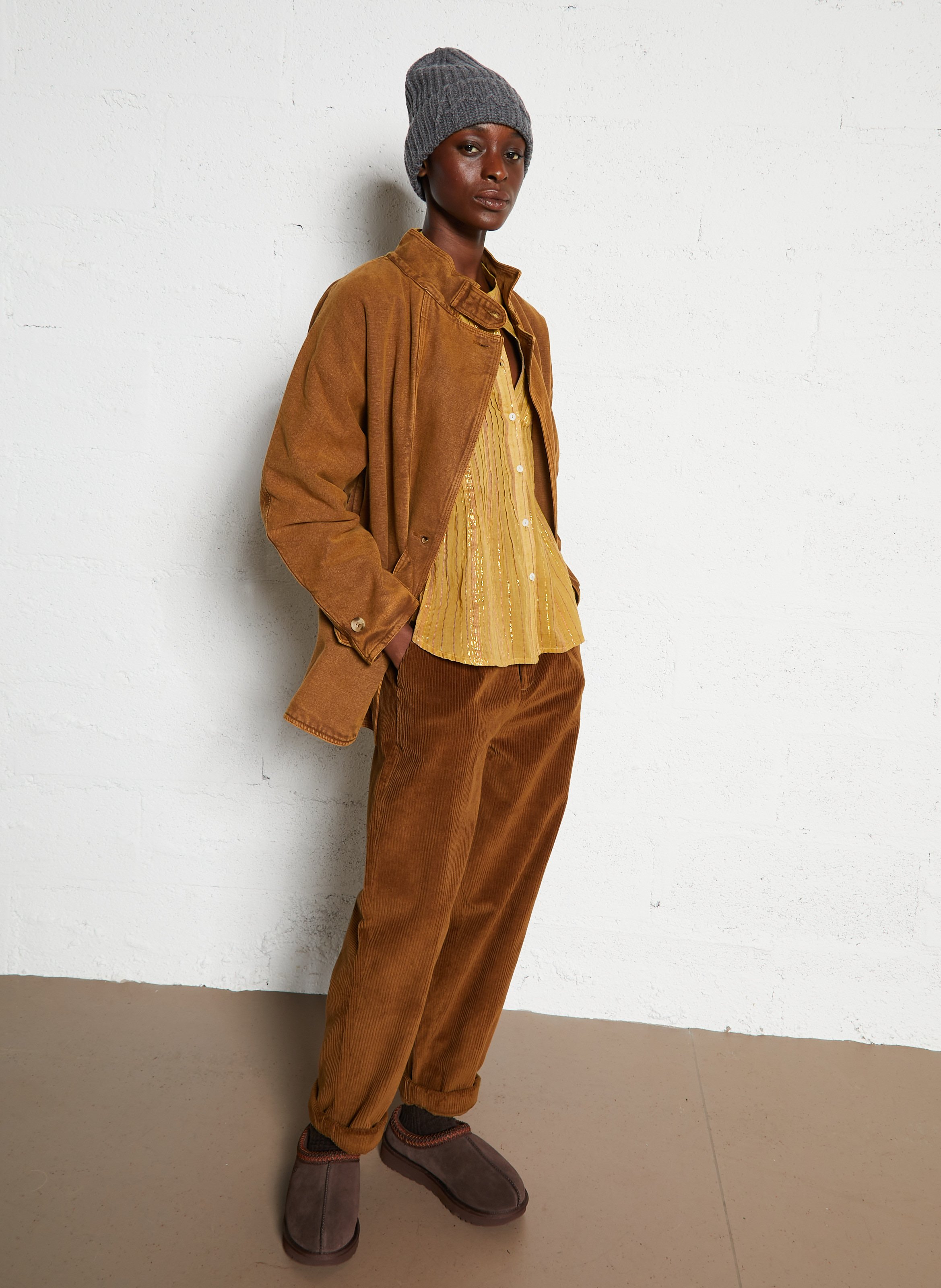 Manteau en denim col montant LEON & HARPER Marron