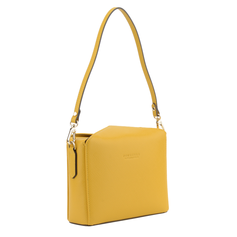 Shoulder bag - coated canvas trimmed with cowhide leather POURCHET Yellow