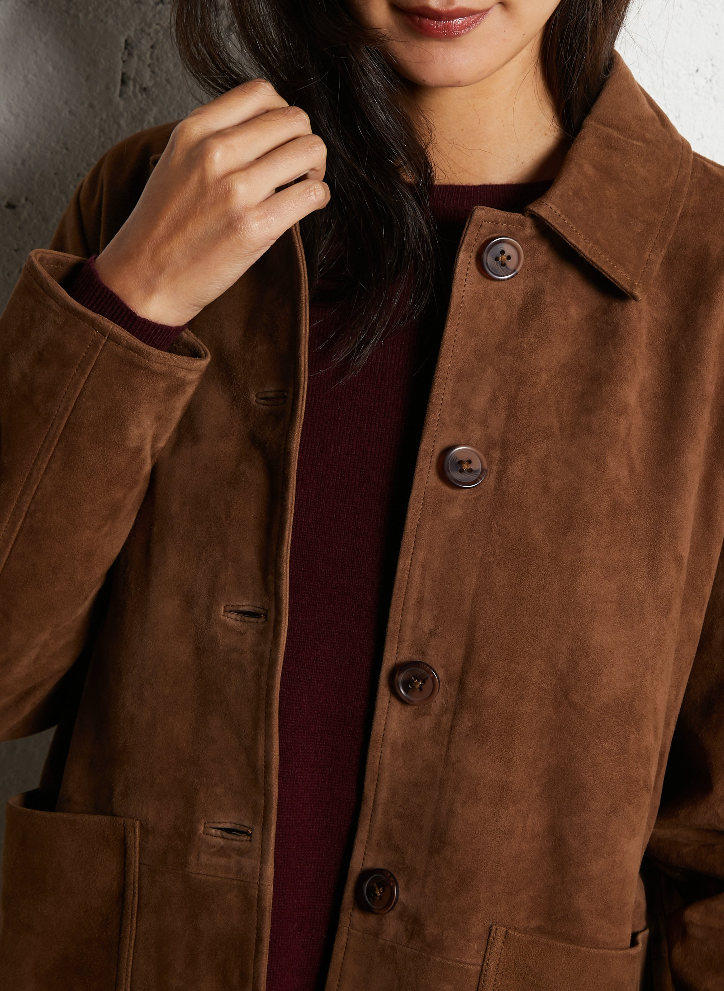 Veste oversize col classique en cuir JC SOPHIE Marron