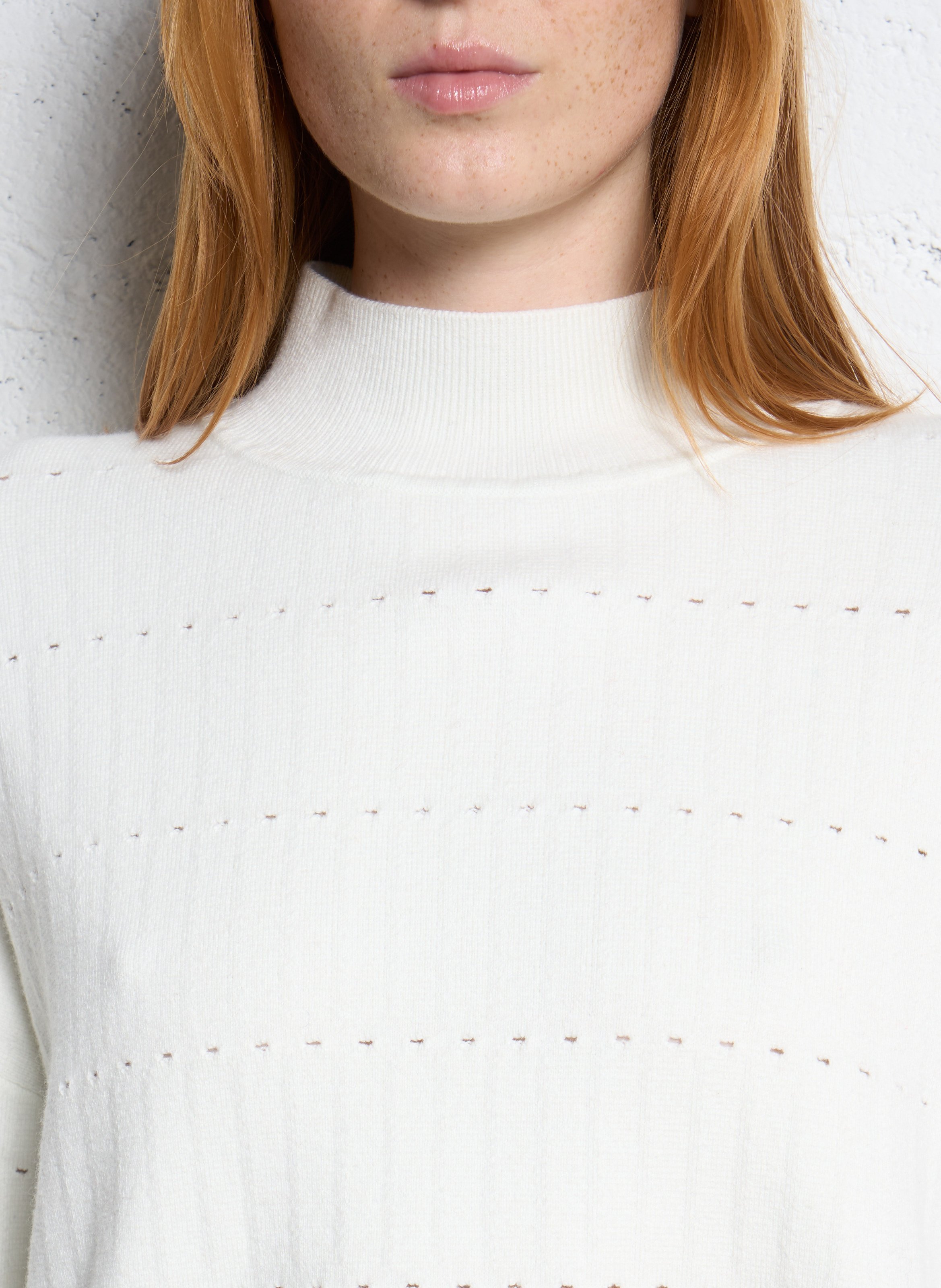 Loose-fit high-neck cotton-blend sweater IKKS White