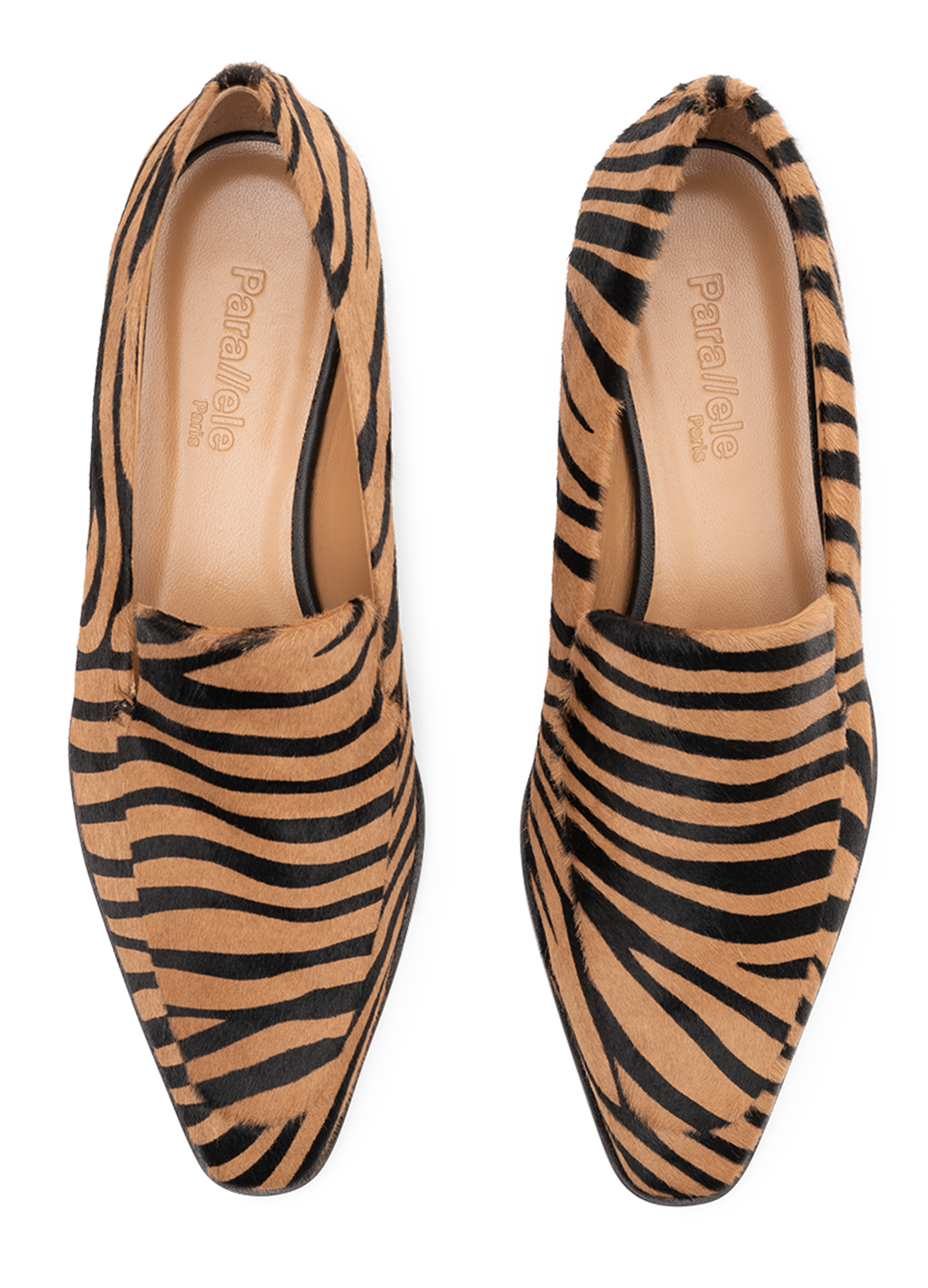 Zebra pony hair moccasins PARALLELE PARIS White