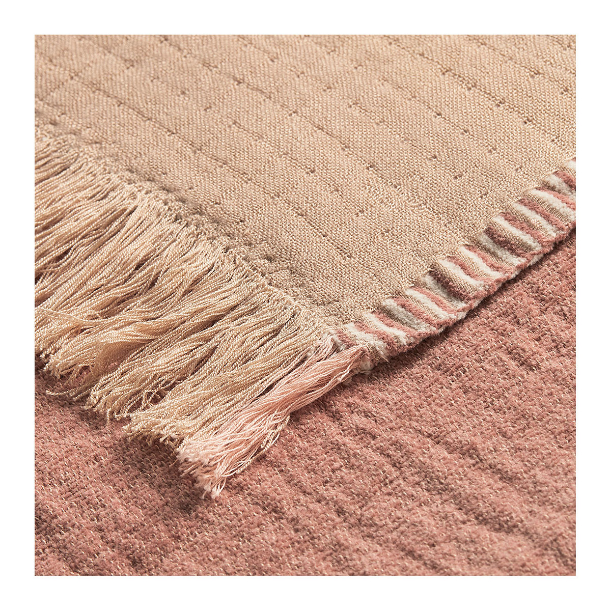 Plaid siméon en coton et fibres de bambou - 130 x 170 cm - rose BLANC D'IVOIRE Rose