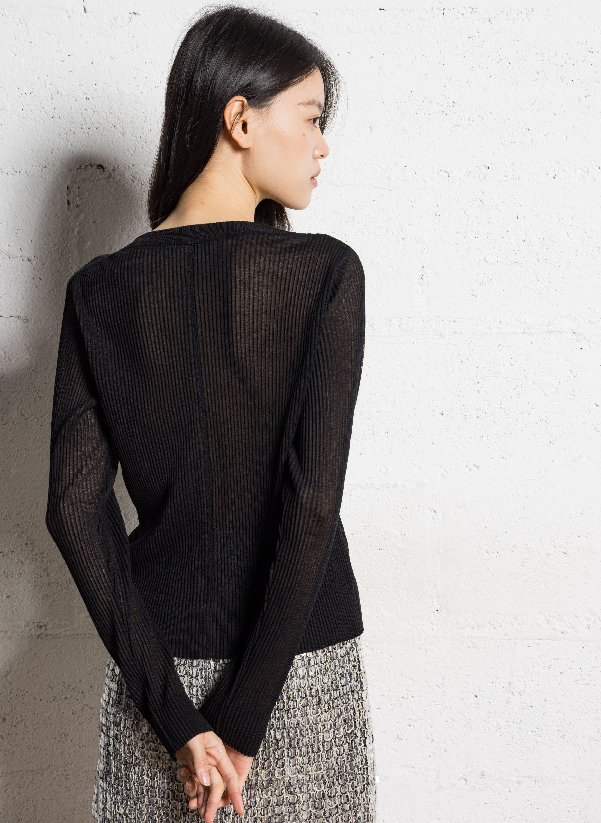 Round neck pleated straight cardigan IKKS Black