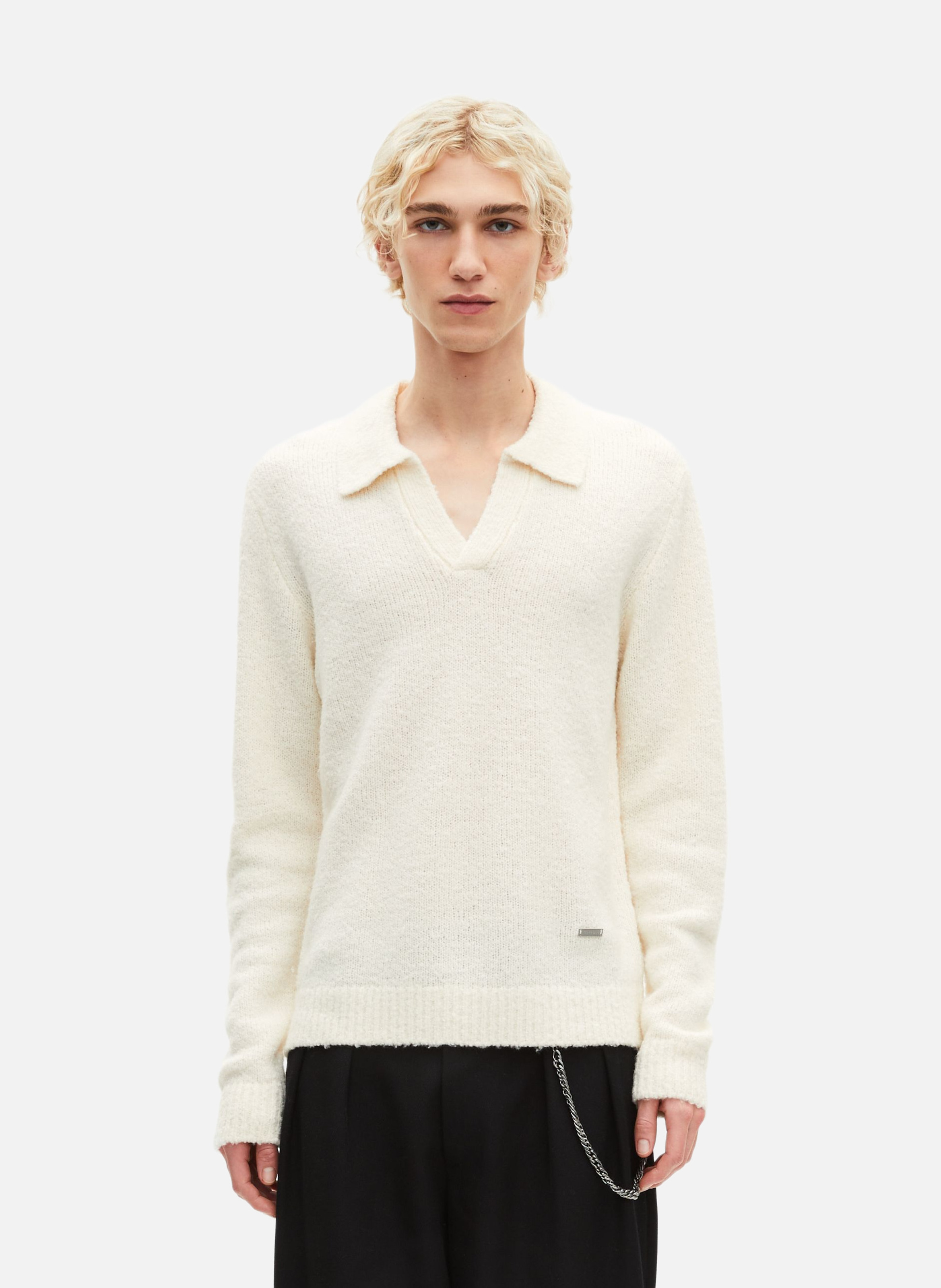 Plain long-sleeved sweater with lace-up neckline THE KOOPLES Beige