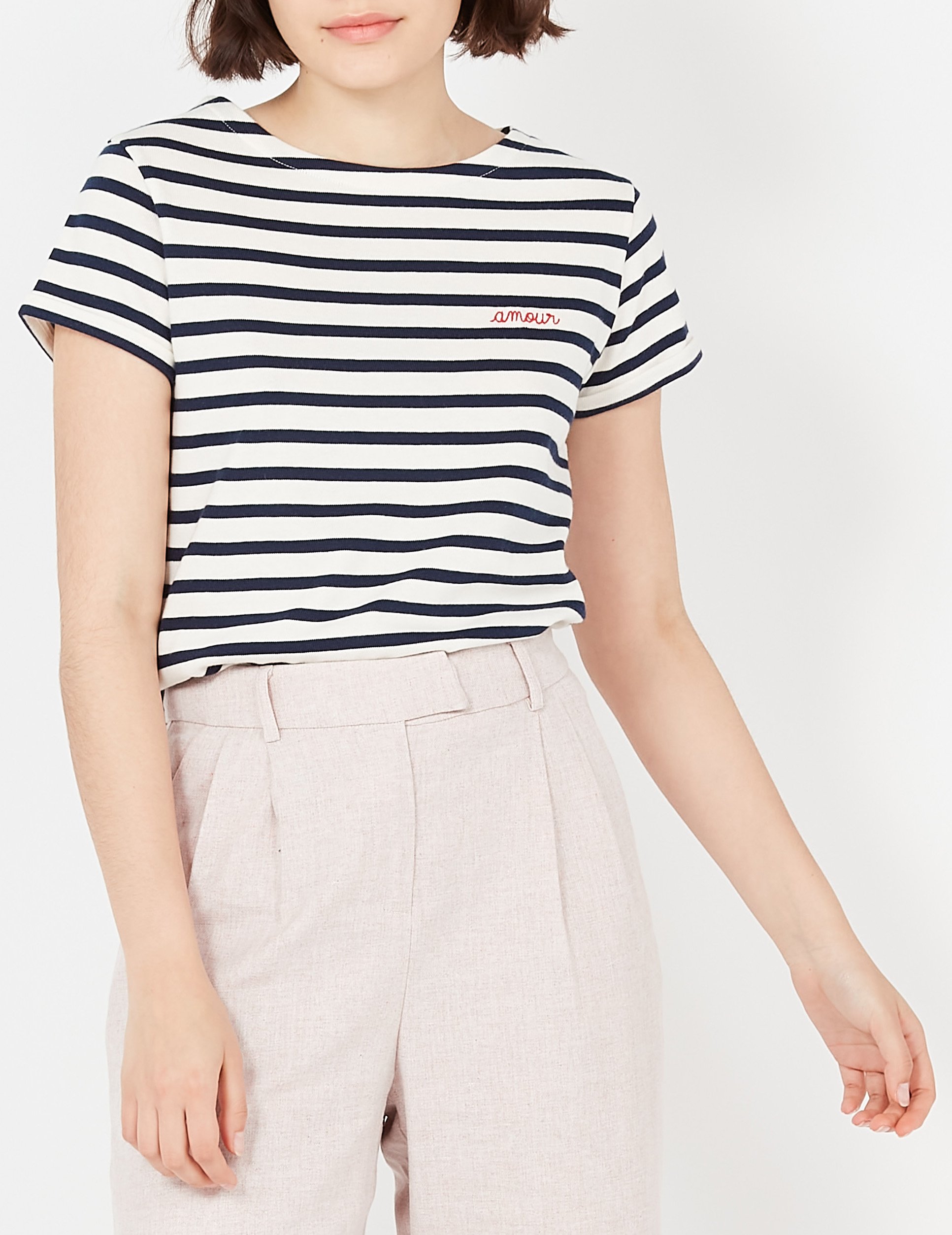 Tee-shirt col rond rayé en coton  MAISON LABICHE Blanc