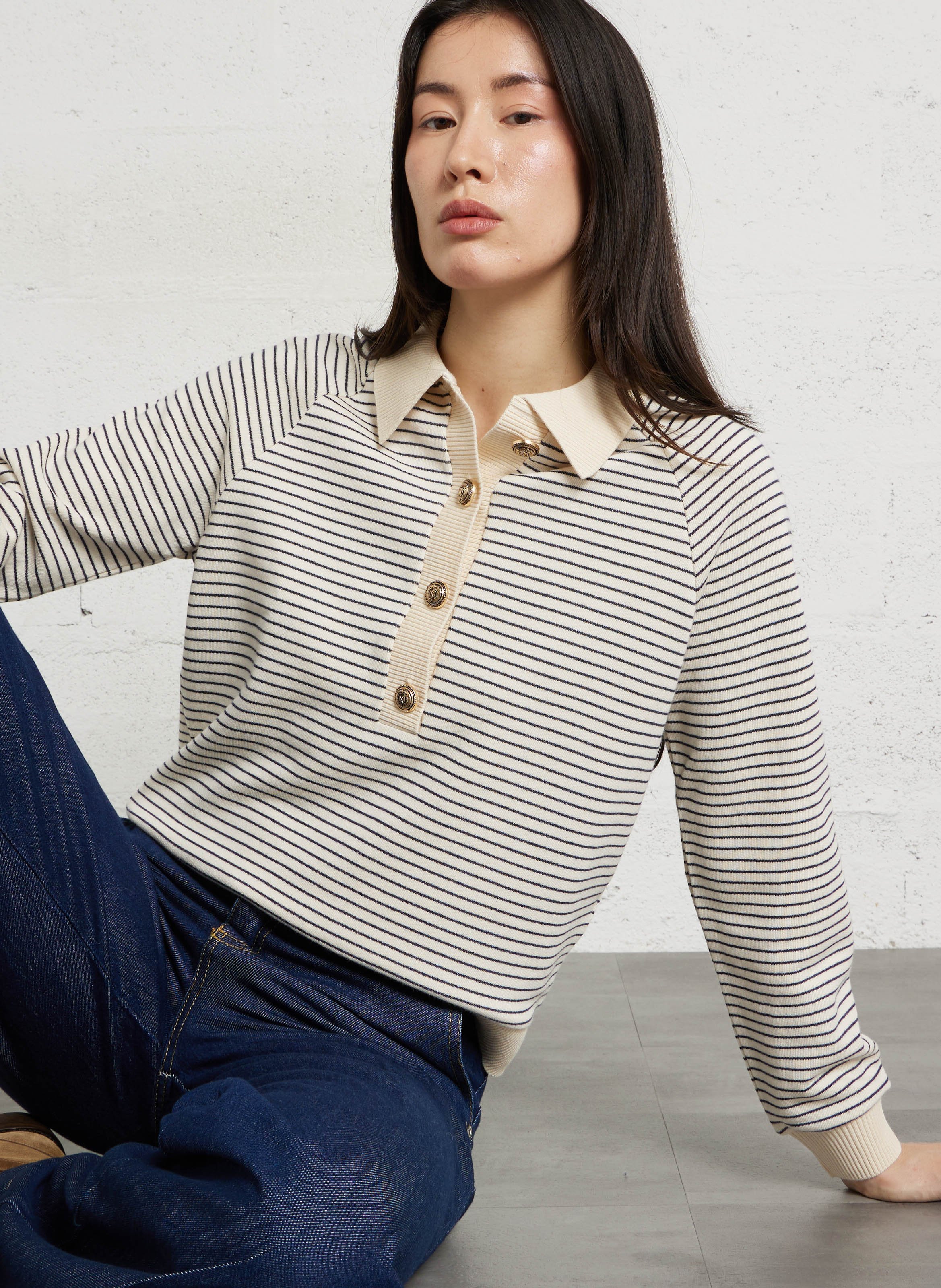 Polo-neck cotton sweater MAISON 123 Beige