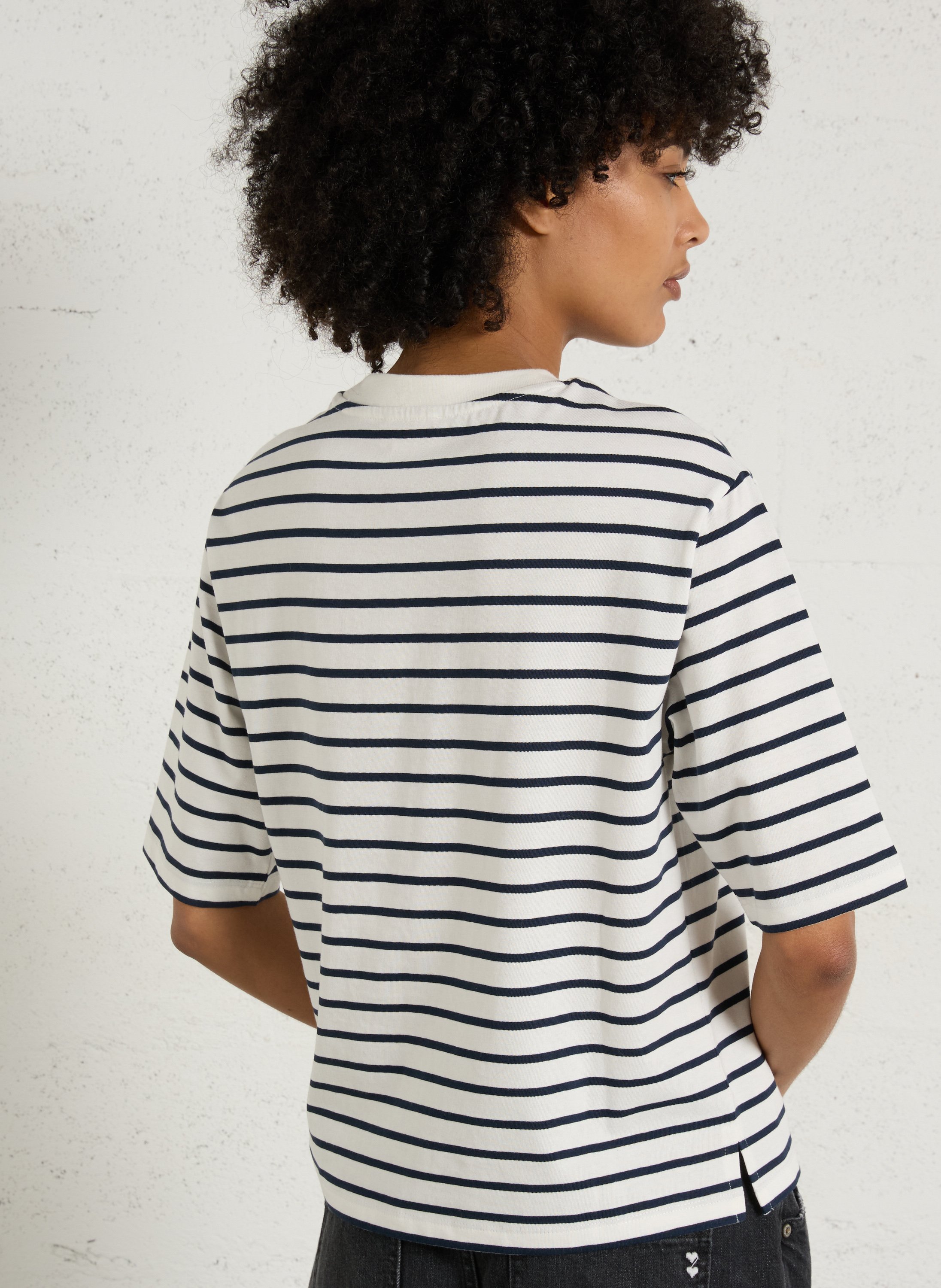 Gerade geschnittenes Rundhals-T-Shirt aus Baumwolle MAISON 123 Blau