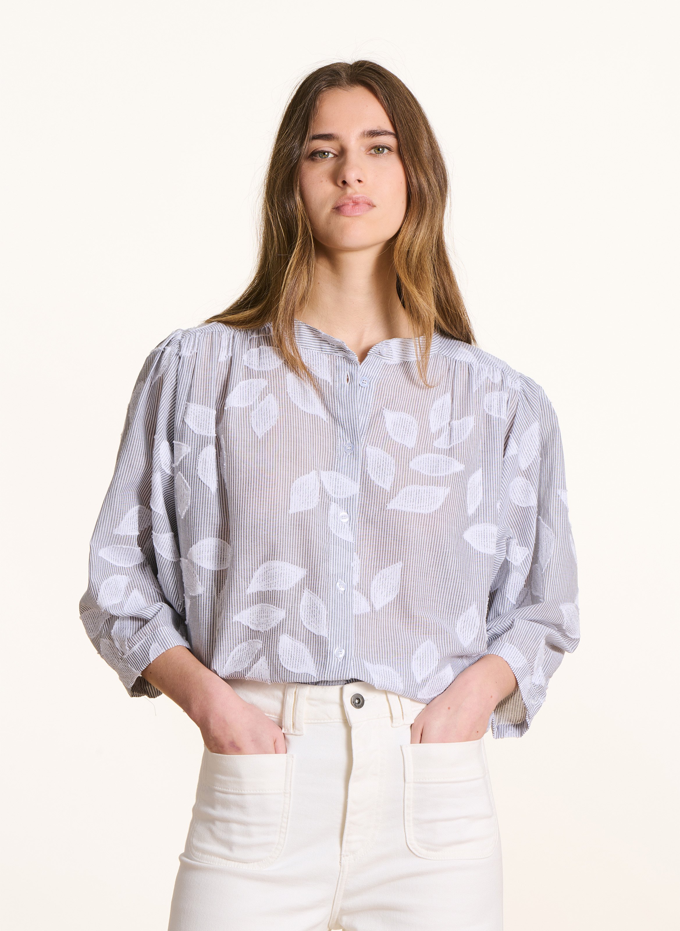 Weite Baumwollbluse mit Mao-Kragen LA FEE MARABOUTEE